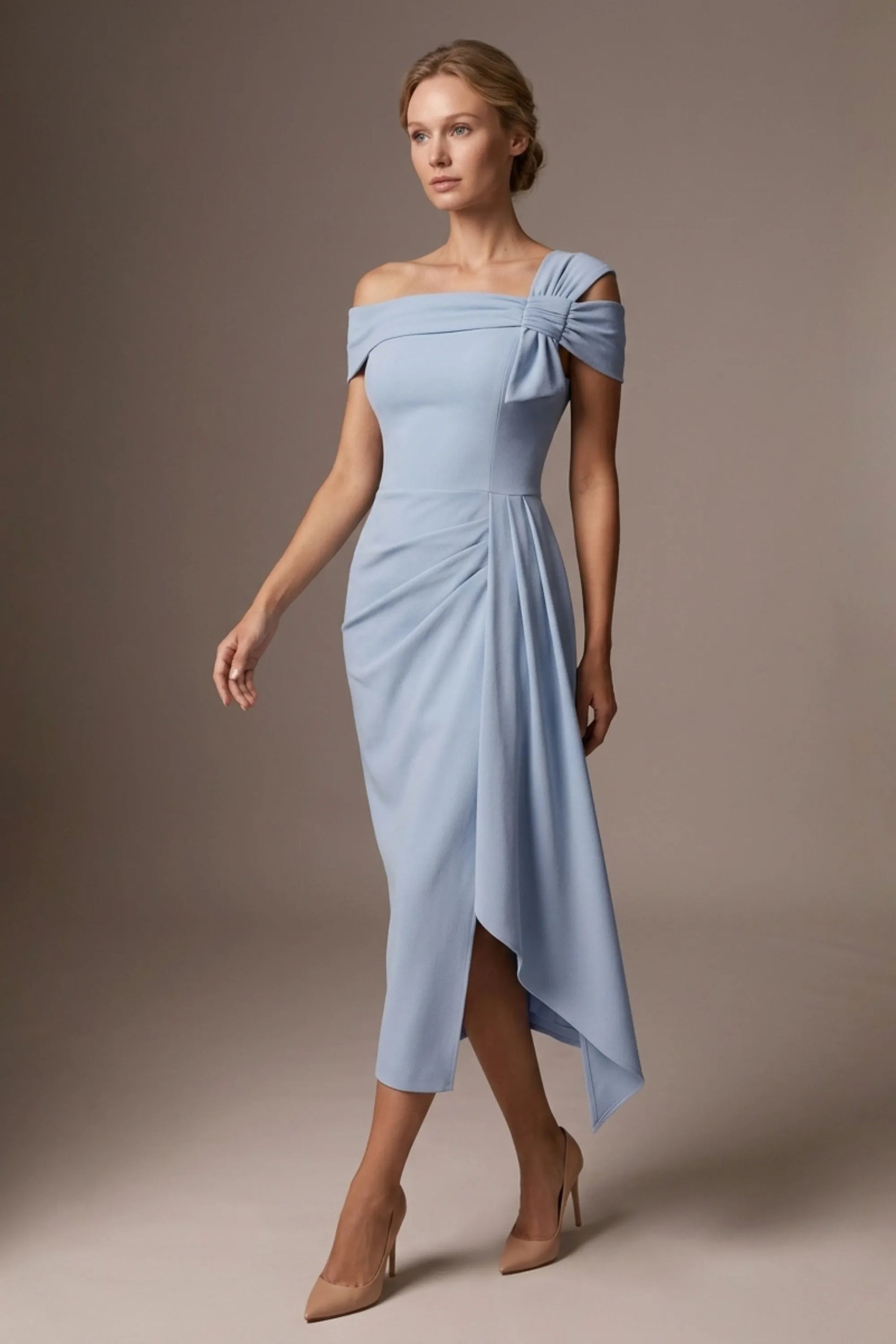 Olina Sculptural Off-The-Shoulder Drape Dress