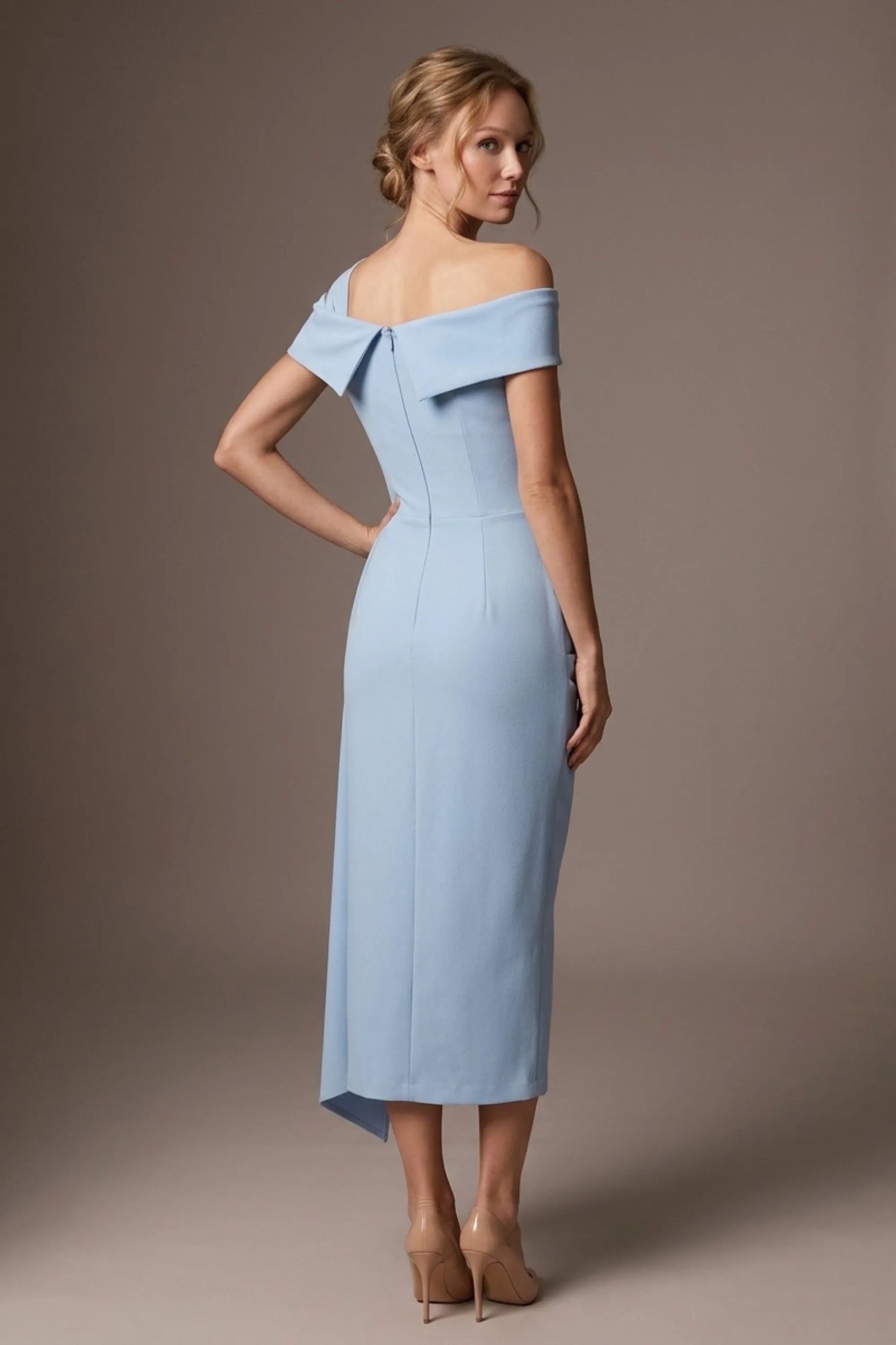 Olina Sculptural Off-The-Shoulder Drape Dress