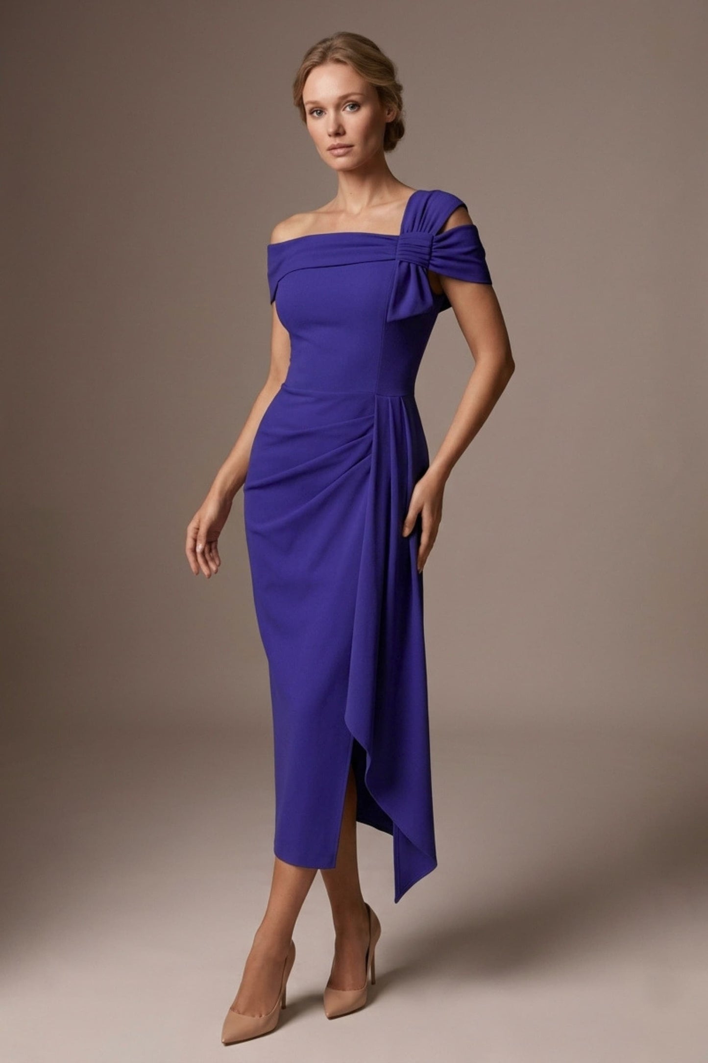 Olina Sculptural Off-The-Shoulder Drape Dress