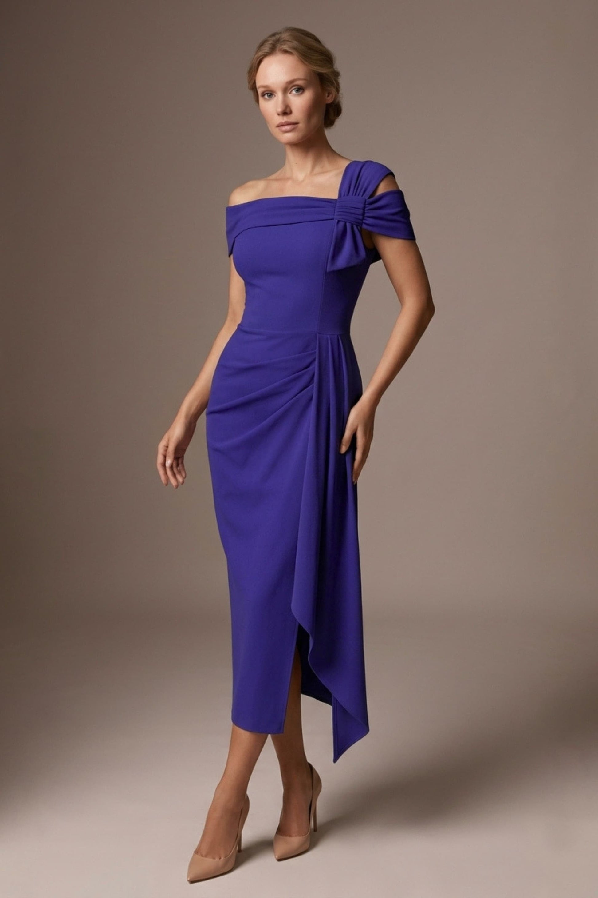 Olina Sculptural Off-The-Shoulder Drape Dress