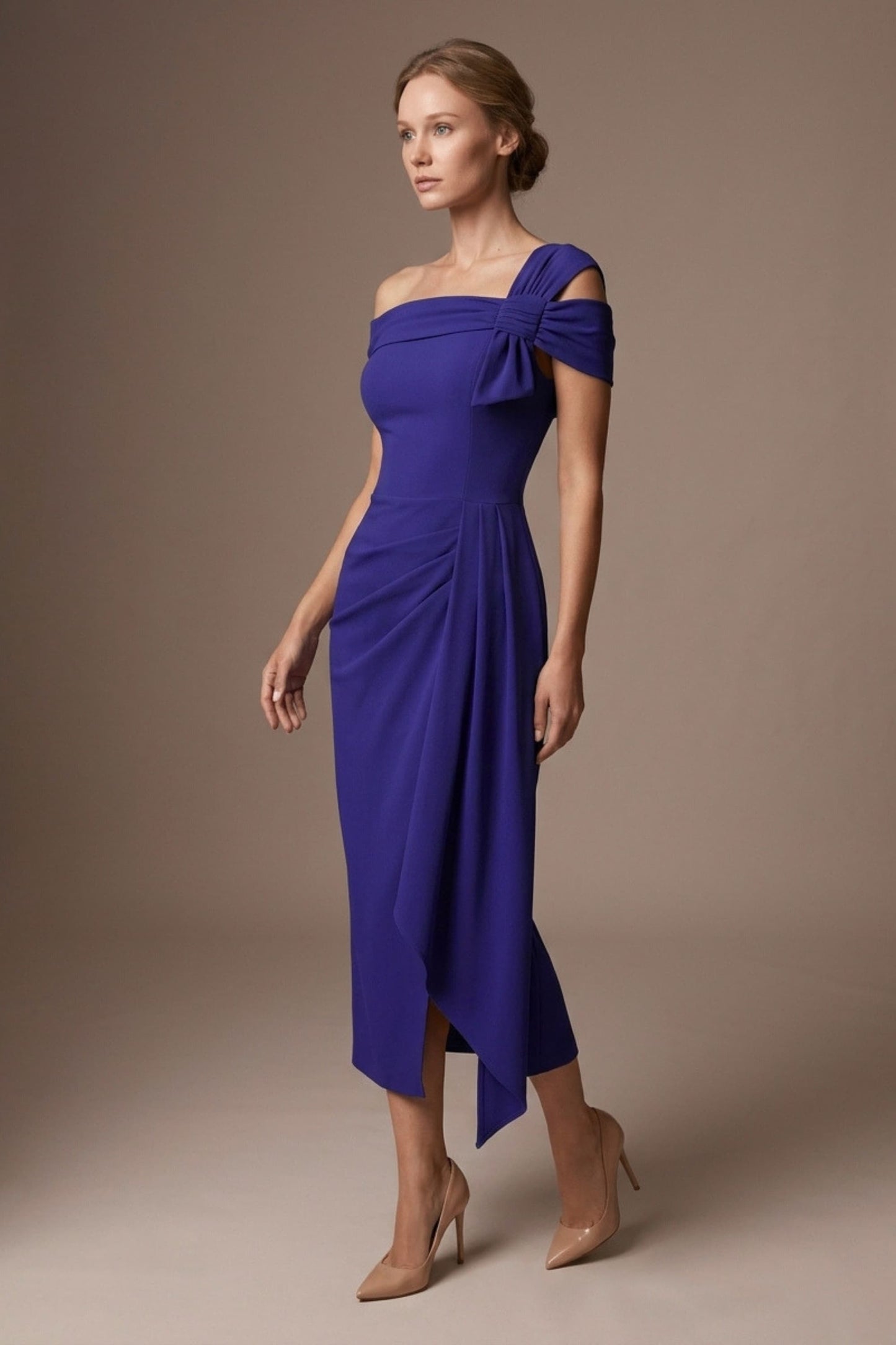 Olina Sculptural Off-The-Shoulder Drape Dress