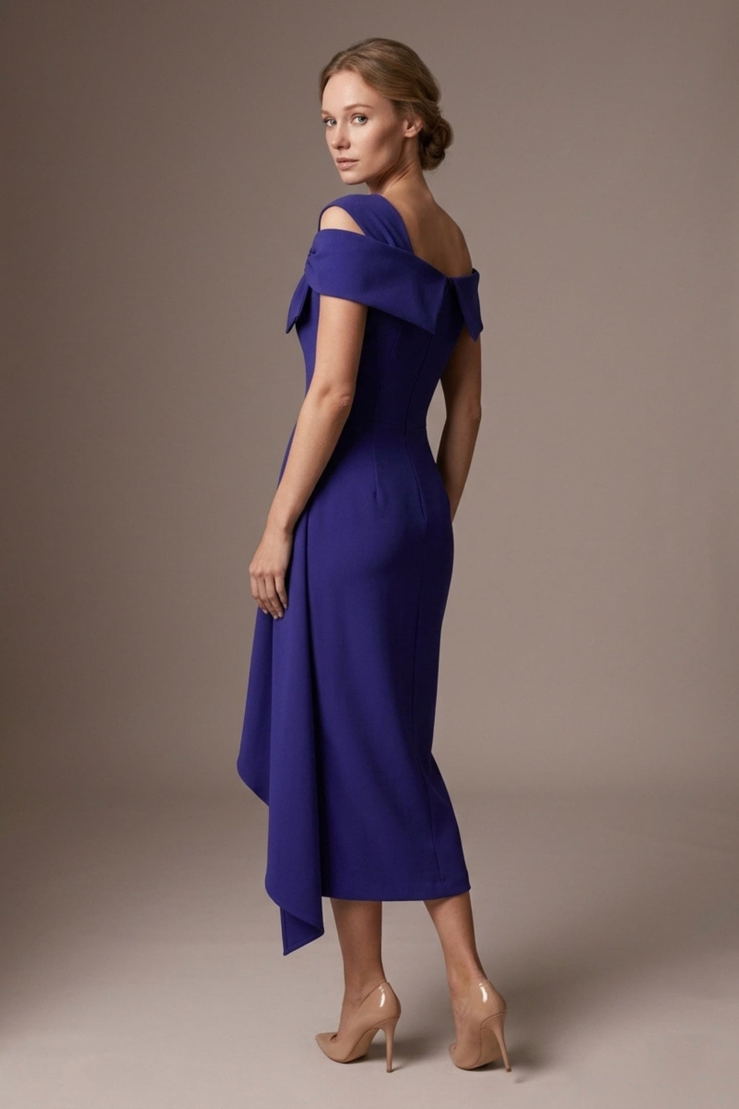 Olina Sculptural Off-The-Shoulder Drape Dress