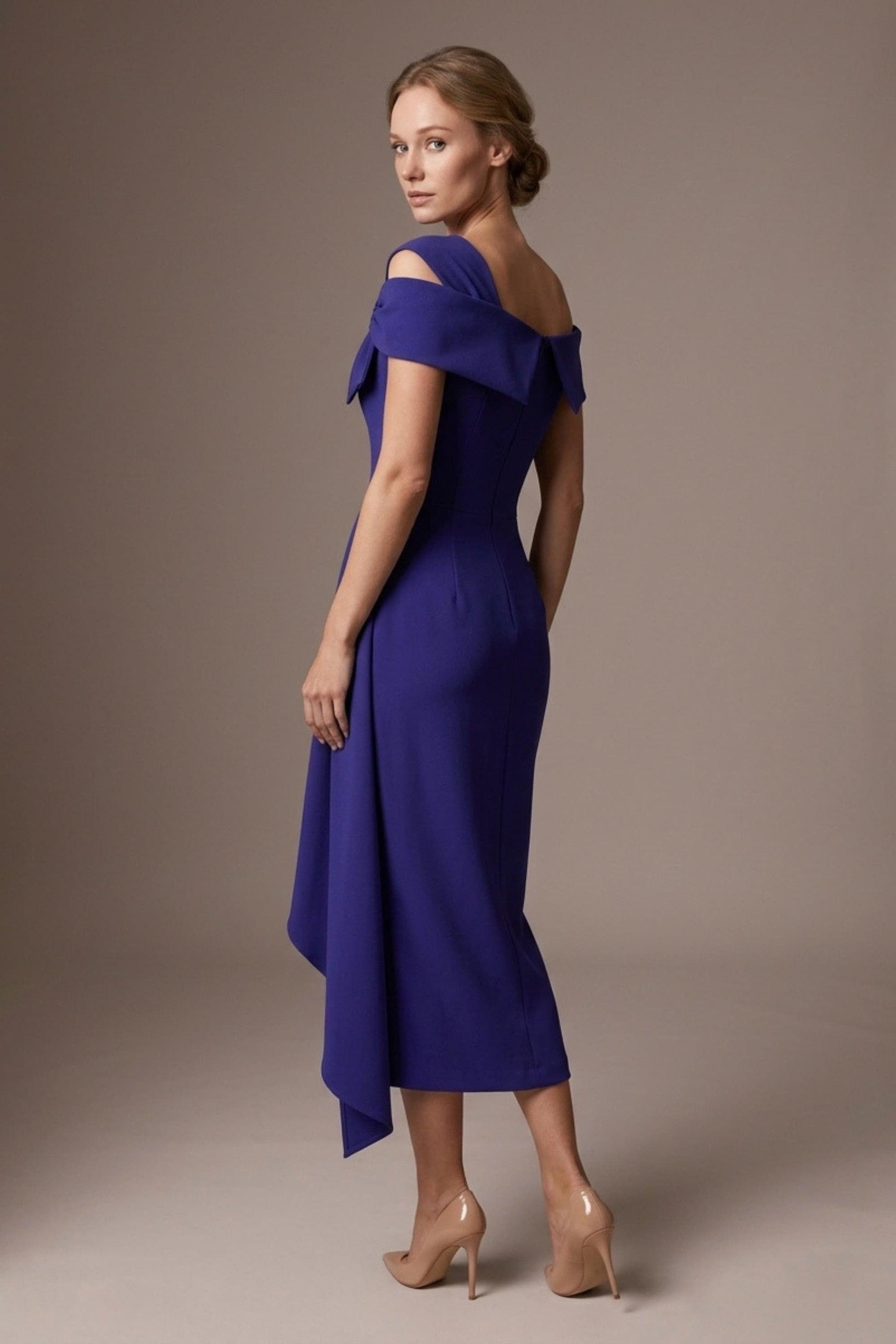 Olina Sculptural Off-The-Shoulder Drape Dress