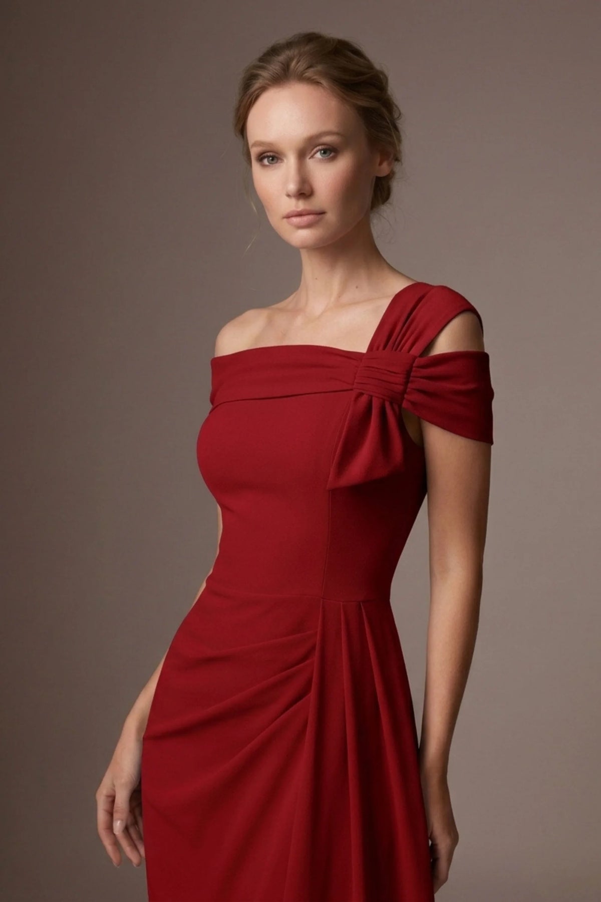 Olina Sculptural Off-The-Shoulder Drape Dress