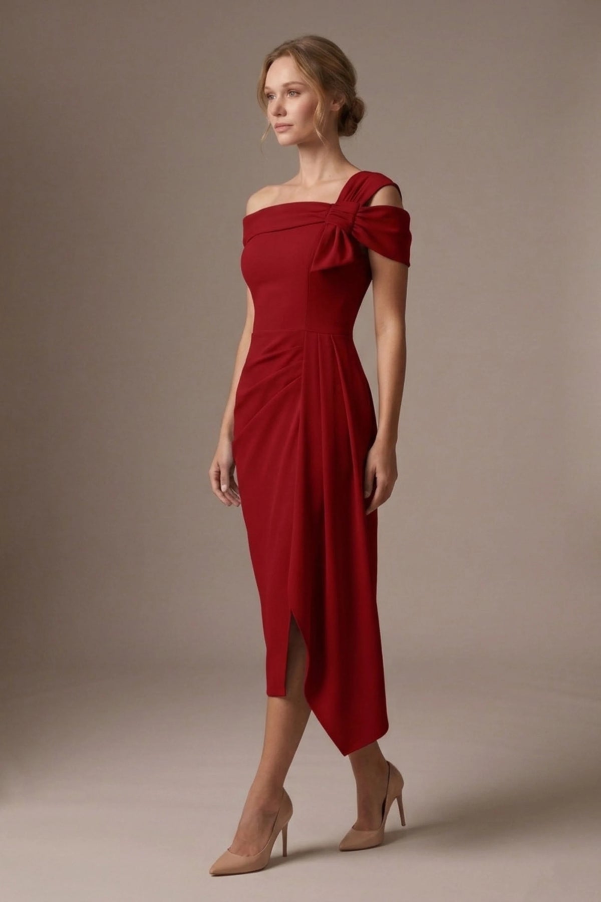 Olina Sculptural Off-The-Shoulder Drape Dress