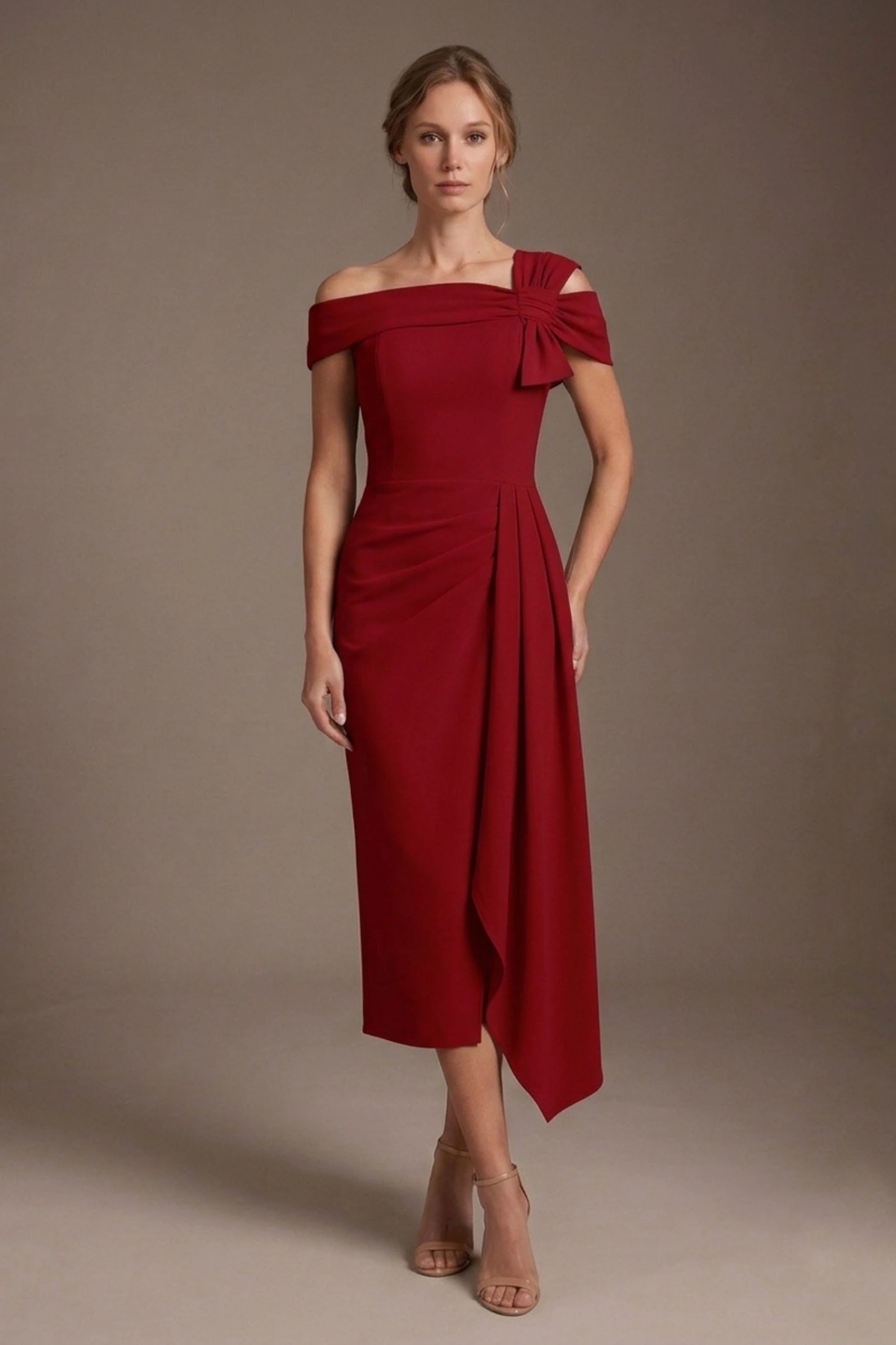 Olina Sculptural Off-The-Shoulder Drape Dress