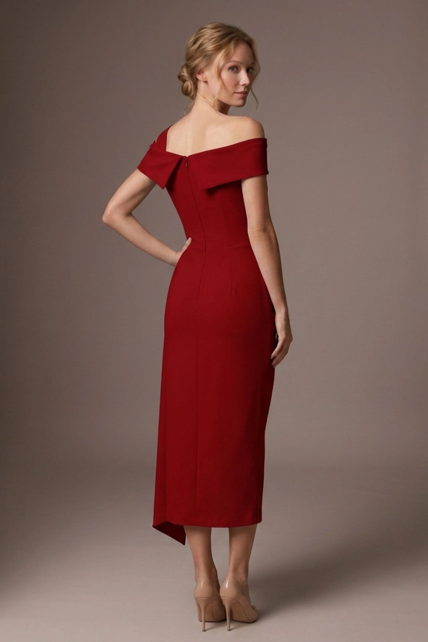 Olina Sculptural Off-The-Shoulder Drape Dress