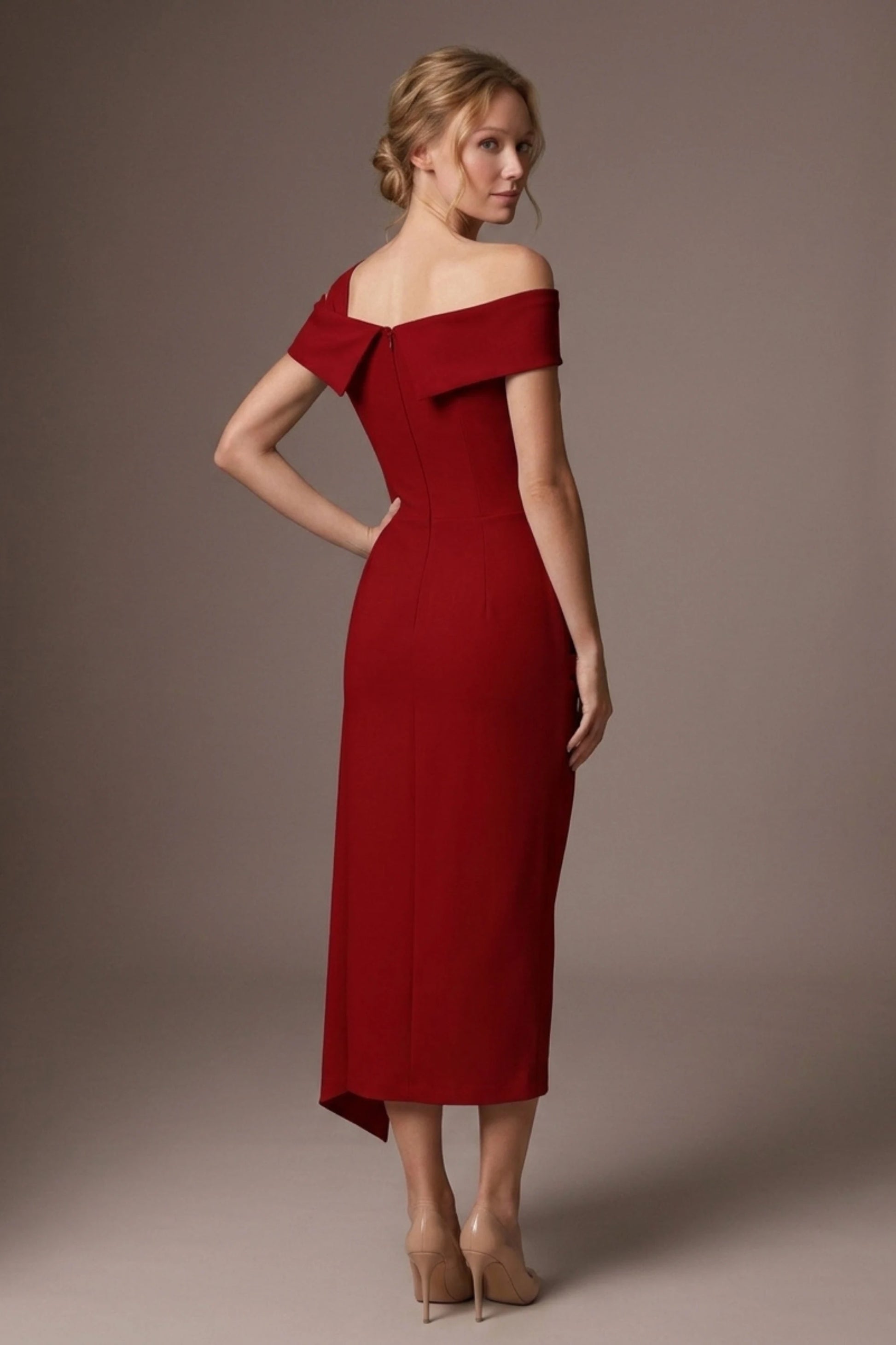 Olina Sculptural Off-The-Shoulder Drape Dress