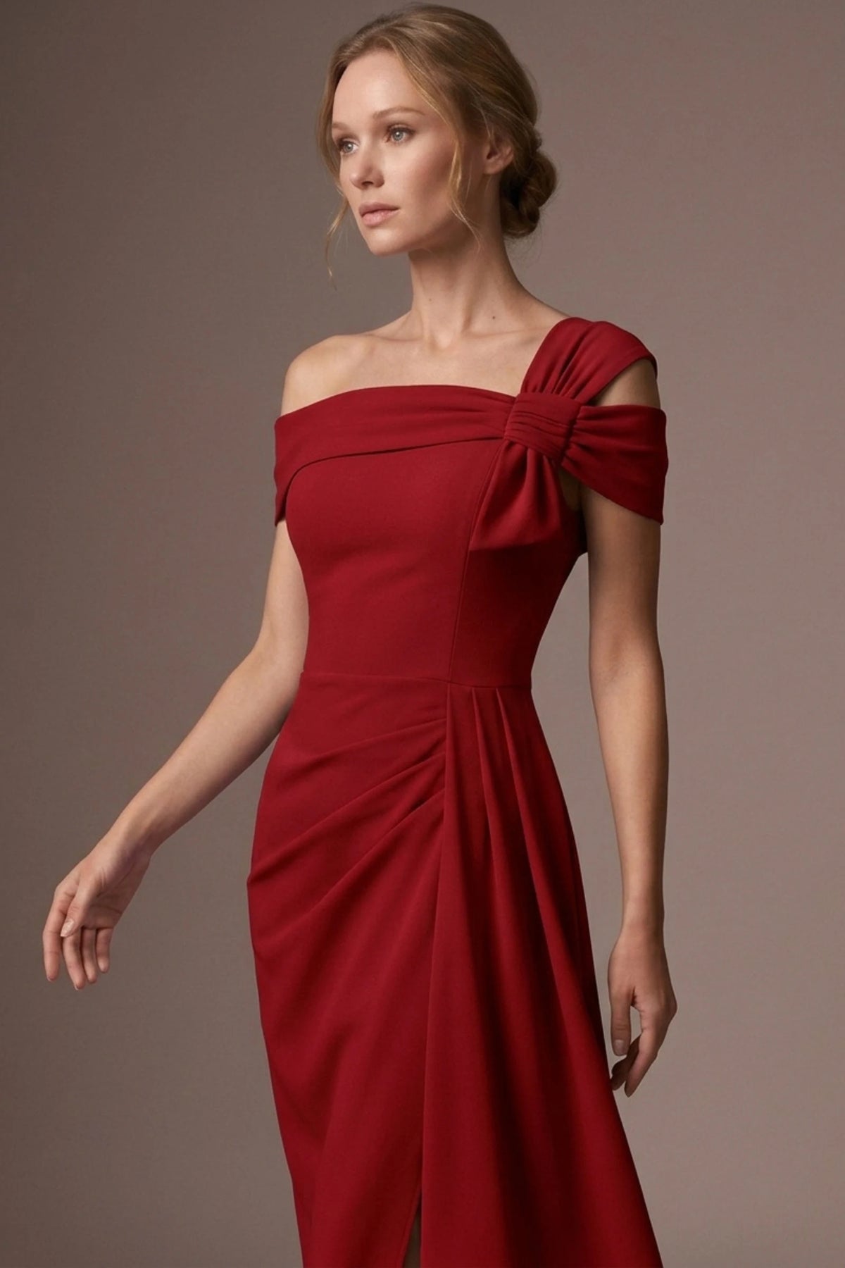 Olina Sculptural Off-The-Shoulder Drape Dress