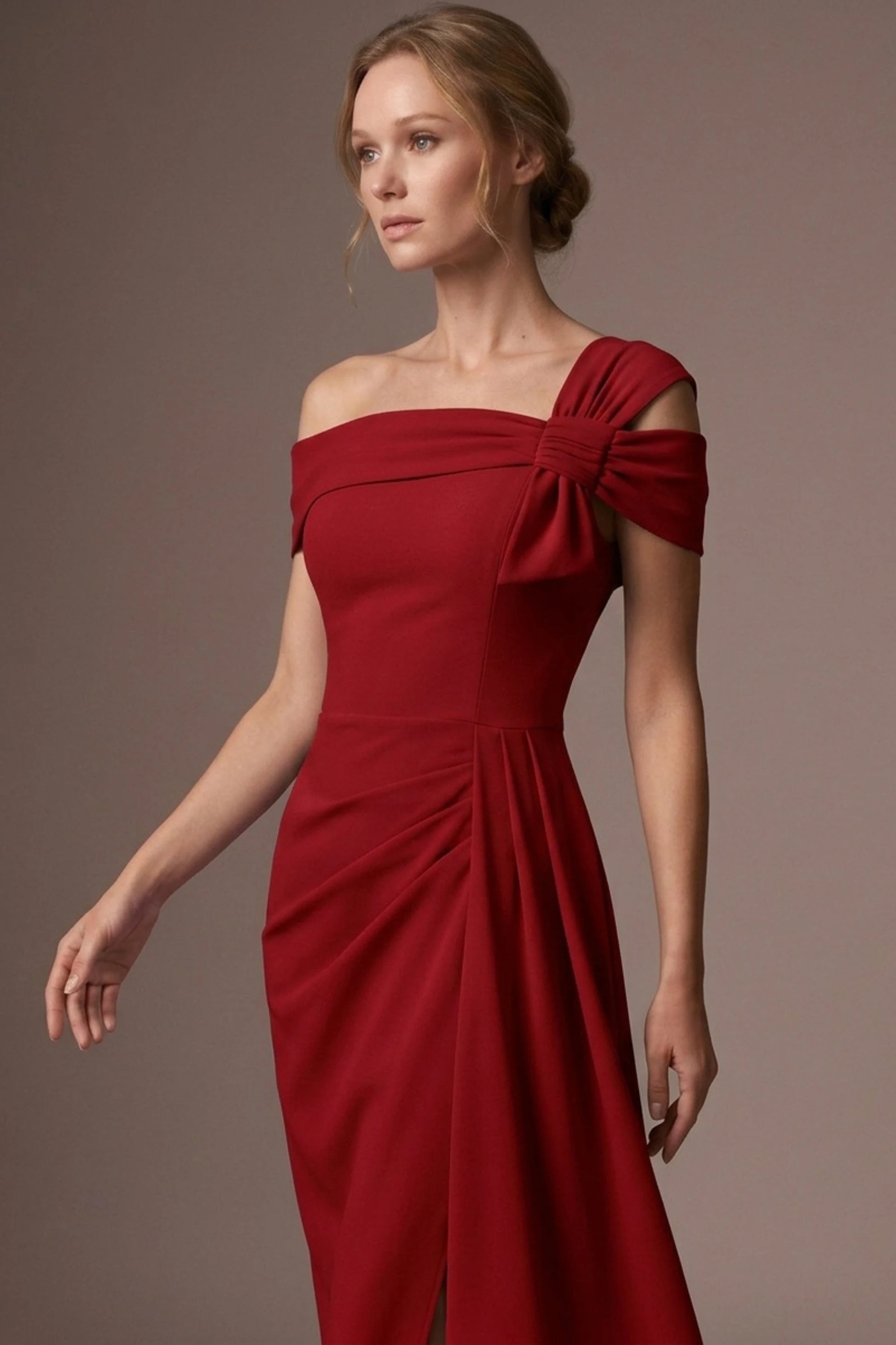 Olina Sculptural Off-The-Shoulder Drape Dress