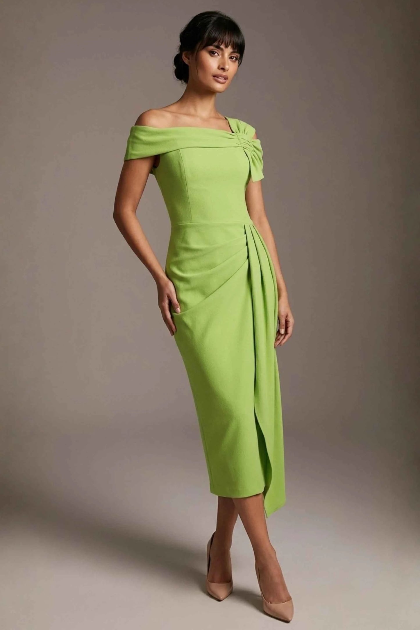 Olina Sculptural Off-The-Shoulder Drape Dress