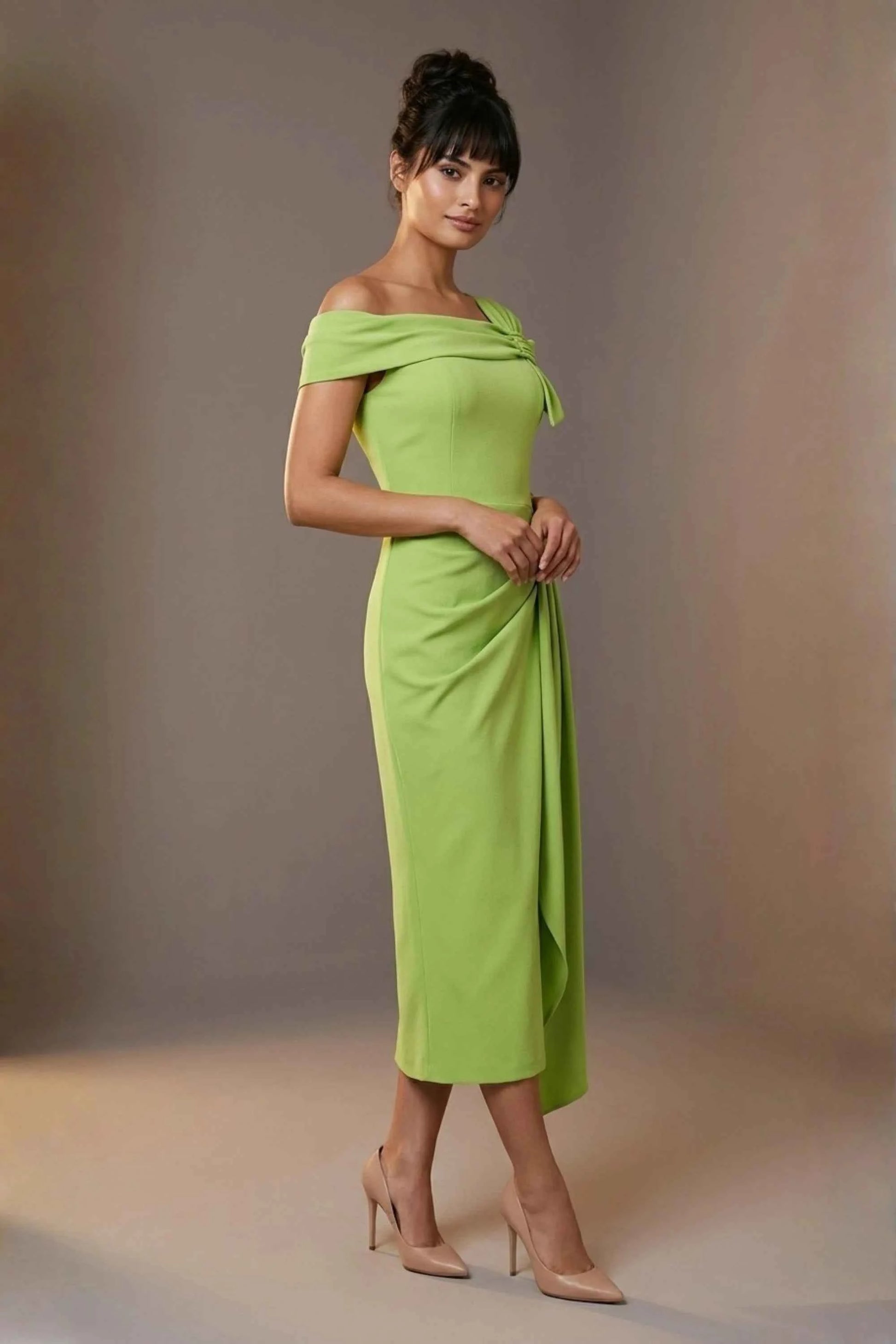 Olina Sculptural Off-The-Shoulder Drape Dress