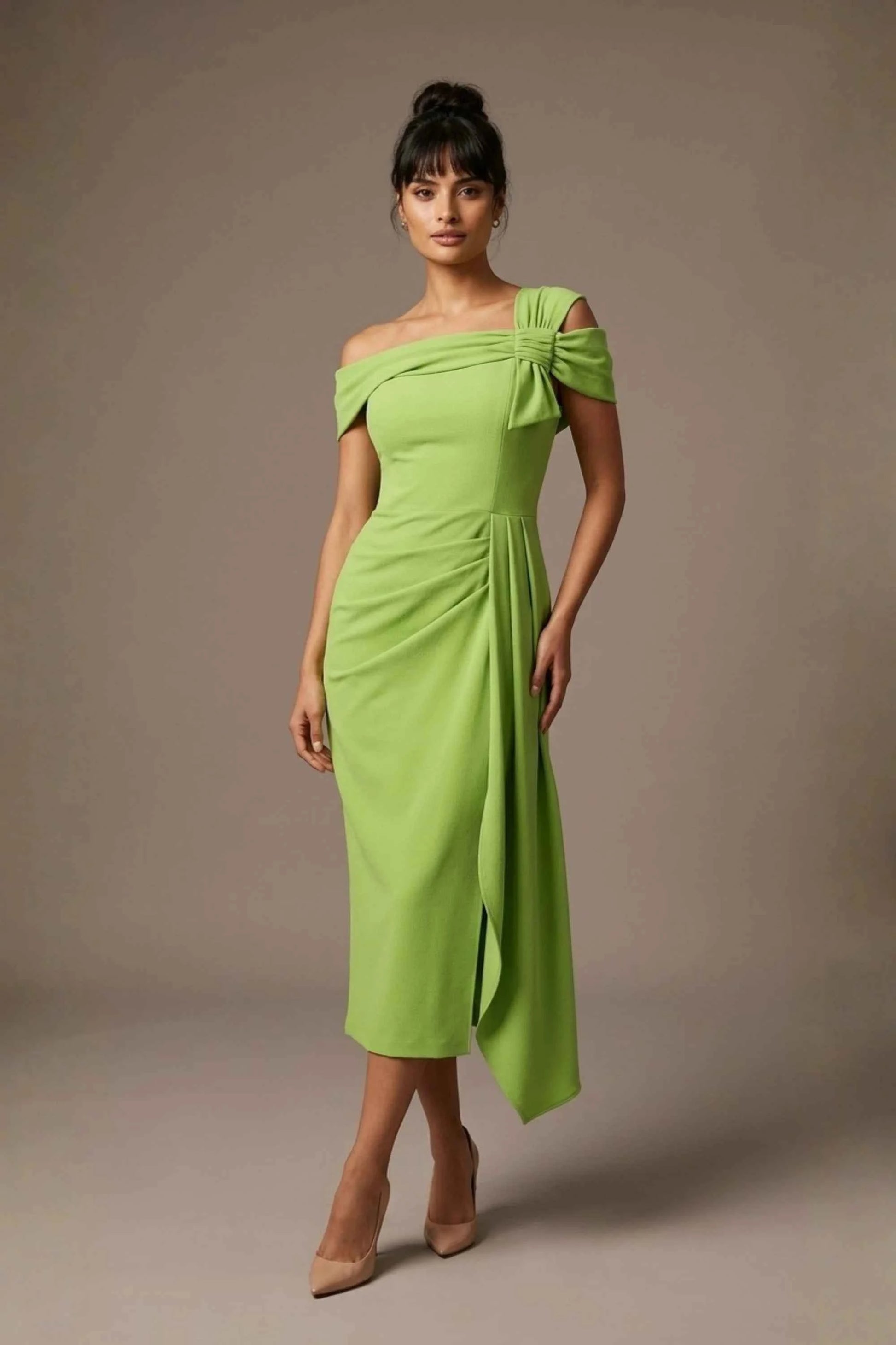 Olina Sculptural Off-The-Shoulder Drape Dress