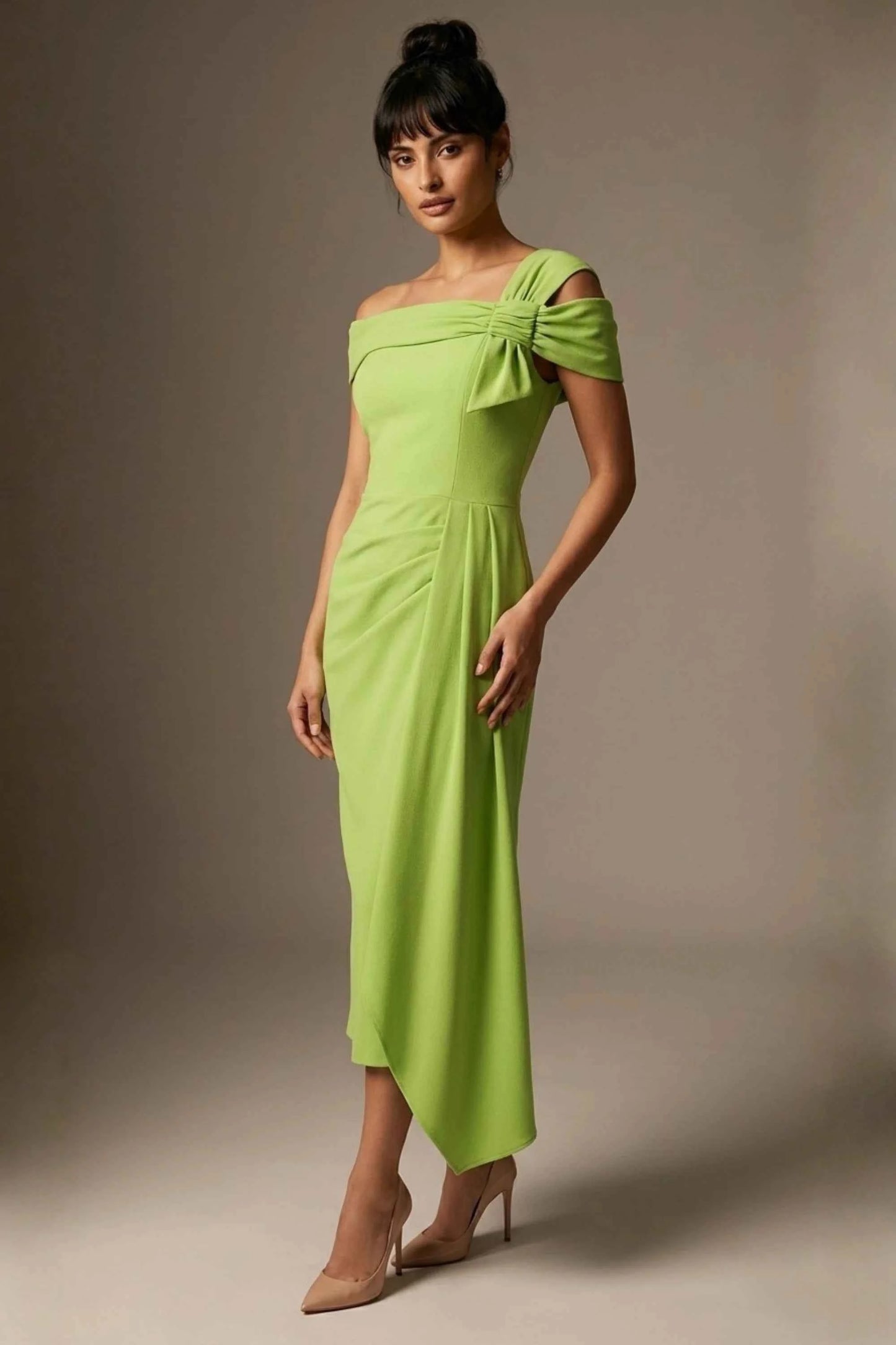 Olina Sculptural Off-The-Shoulder Drape Dress