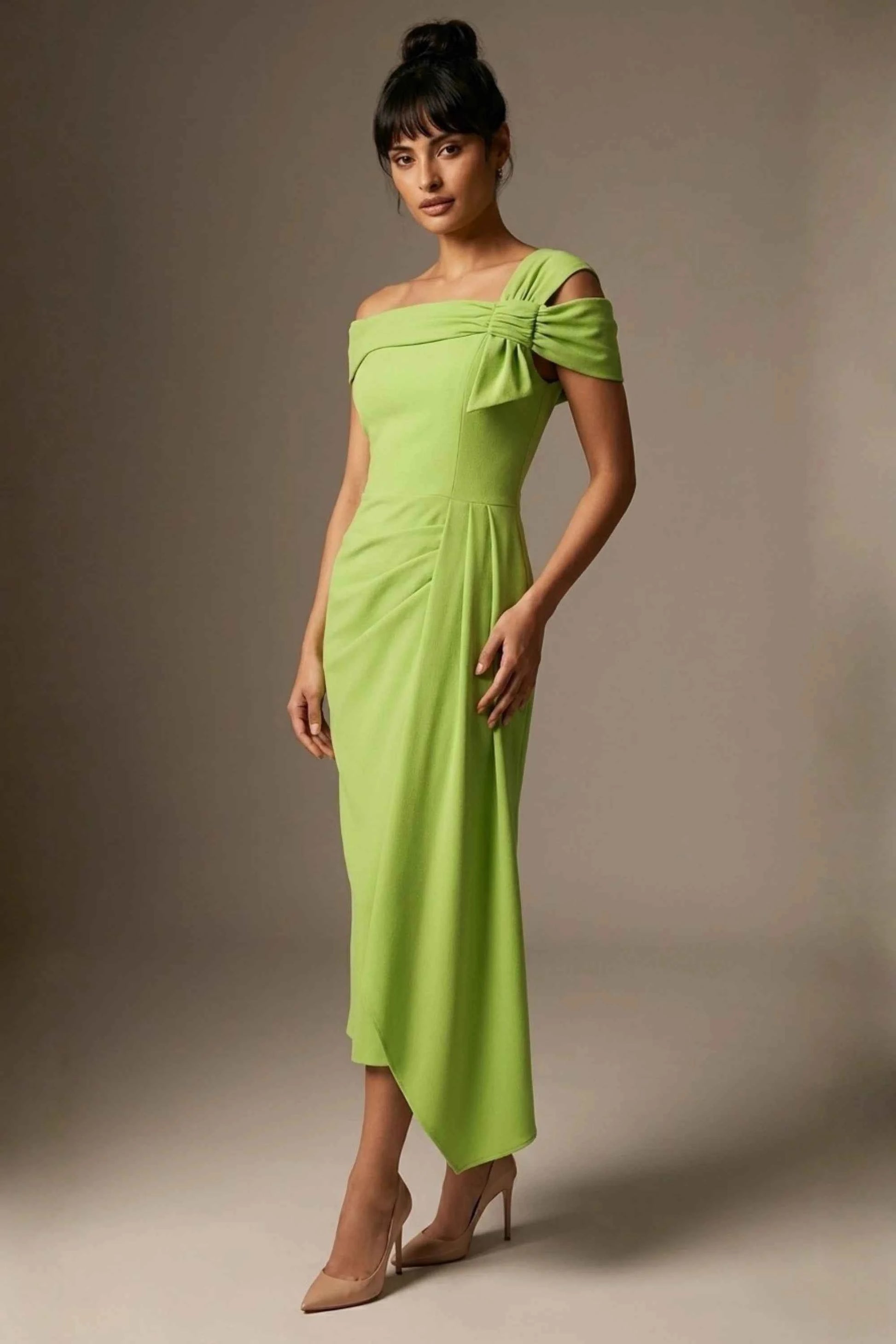 Olina Sculptural Off-The-Shoulder Drape Dress