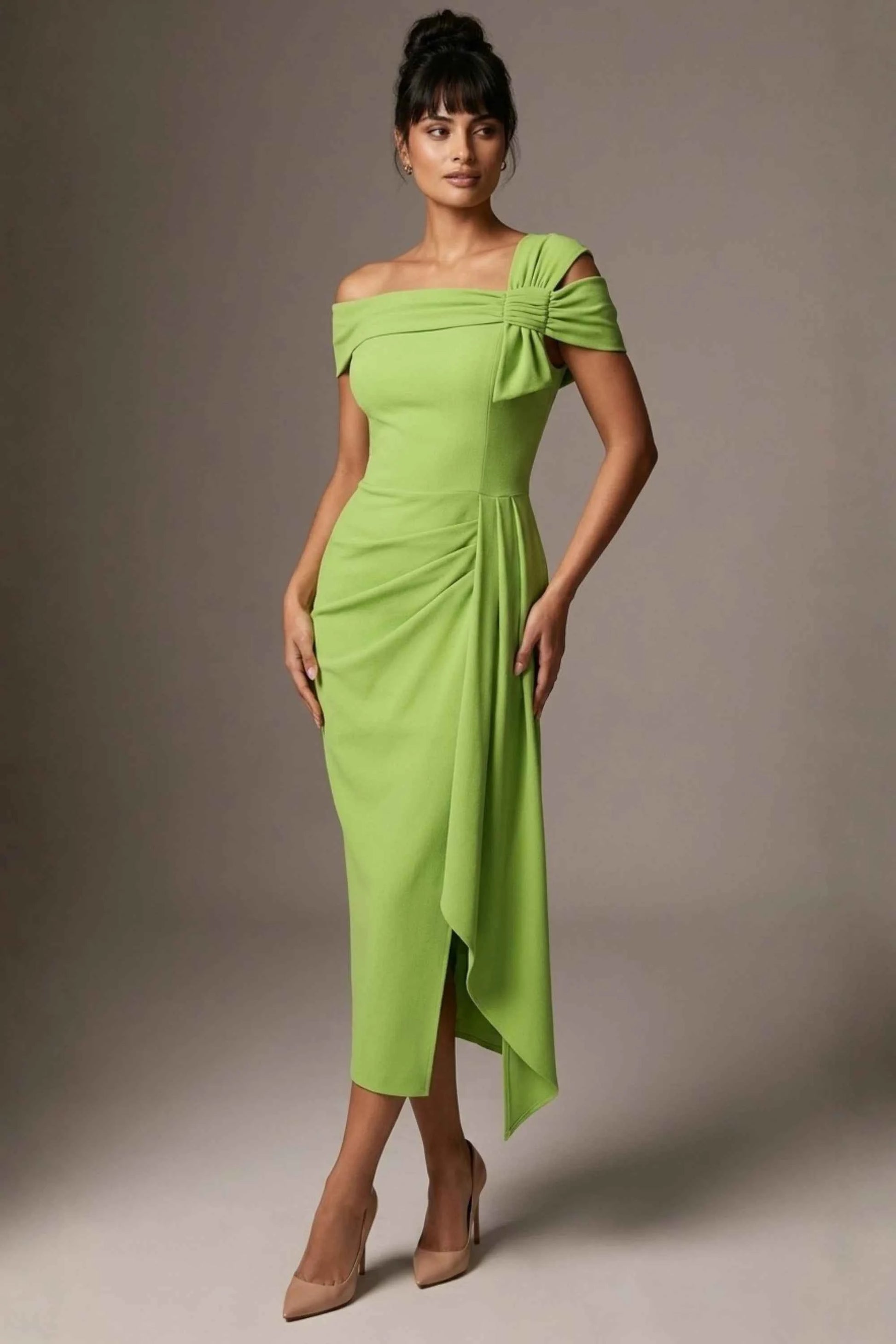 Olina Sculptural Off-The-Shoulder Drape Dress