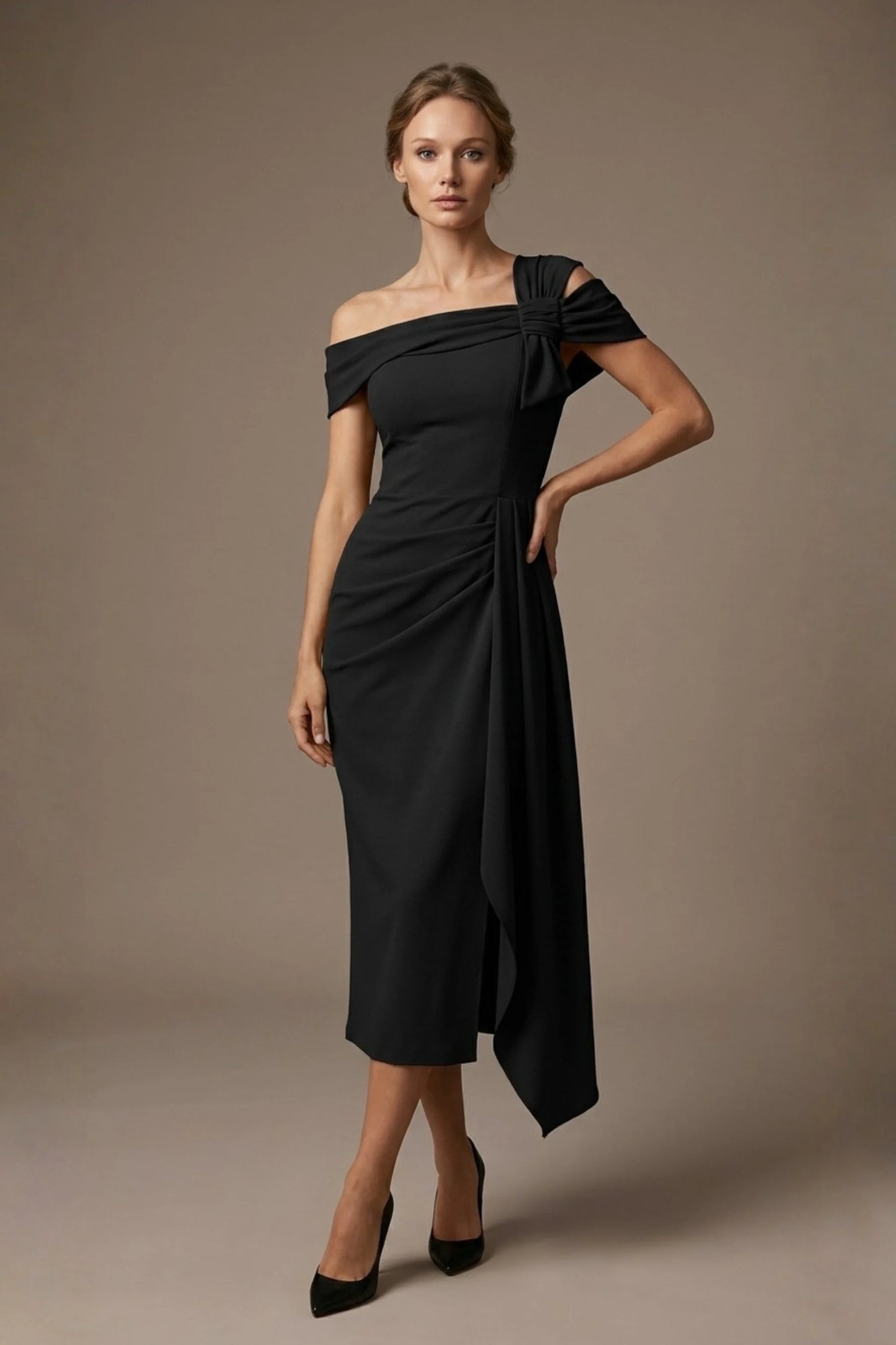Olina Sculptural Off-The-Shoulder Drape Dress