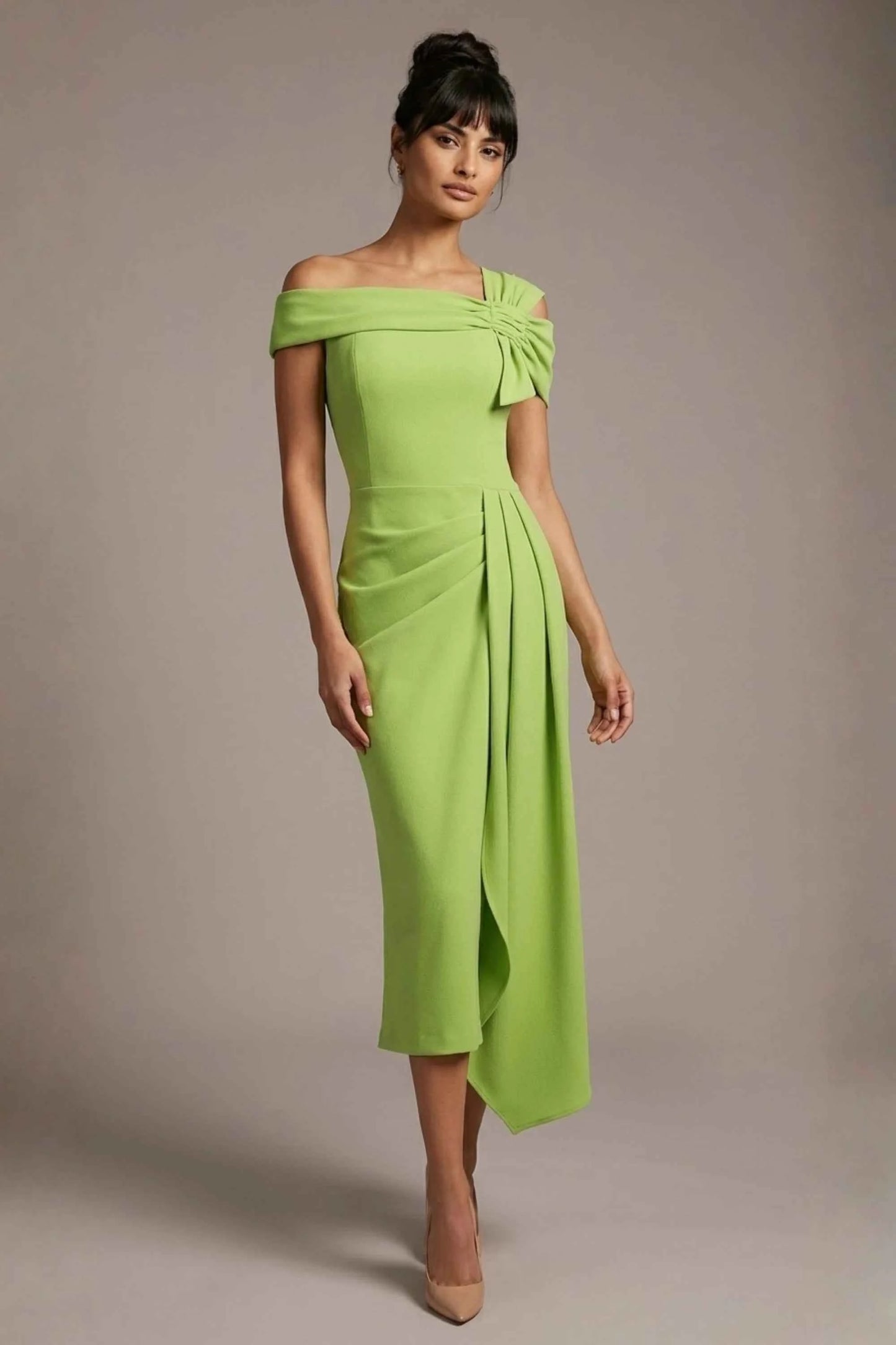 Olina Sculptural Off-The-Shoulder Drape Dress