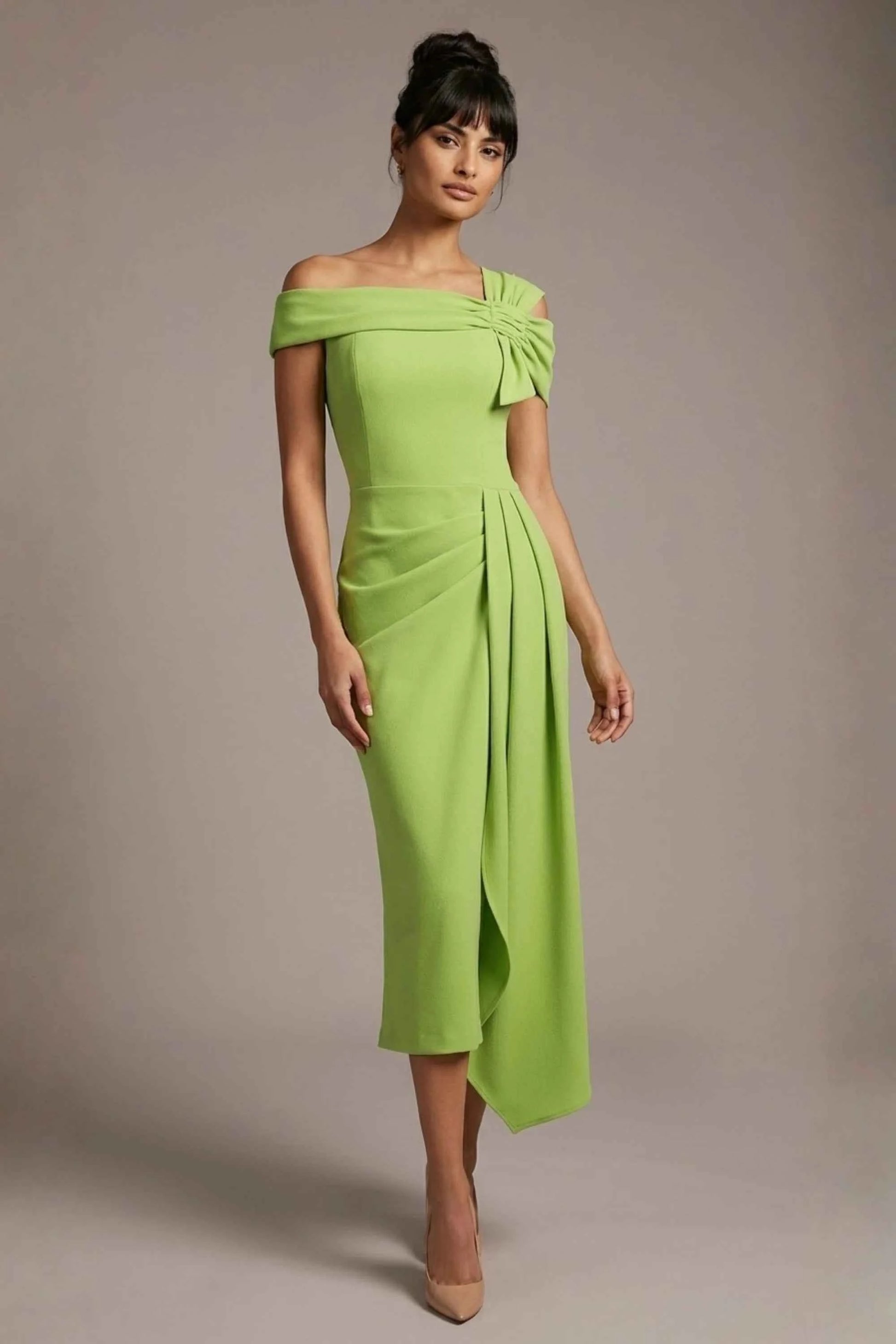 Olina Sculptural Off-The-Shoulder Drape Dress