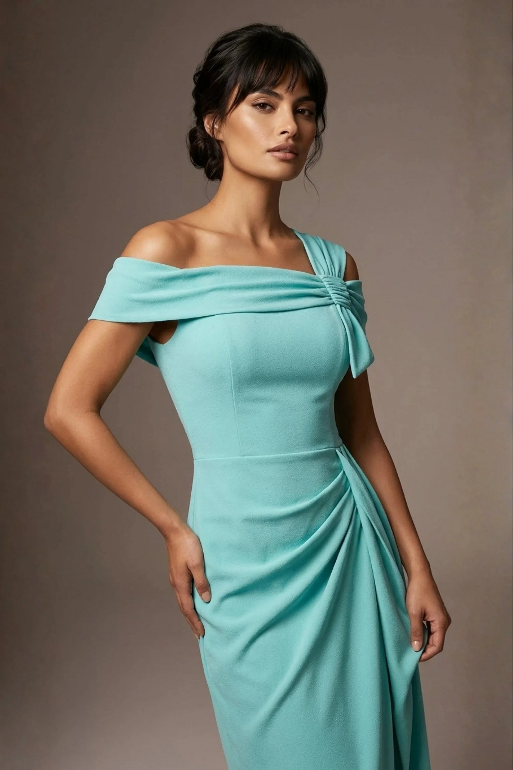 Olina Sculptural Off-The-Shoulder Drape Dress