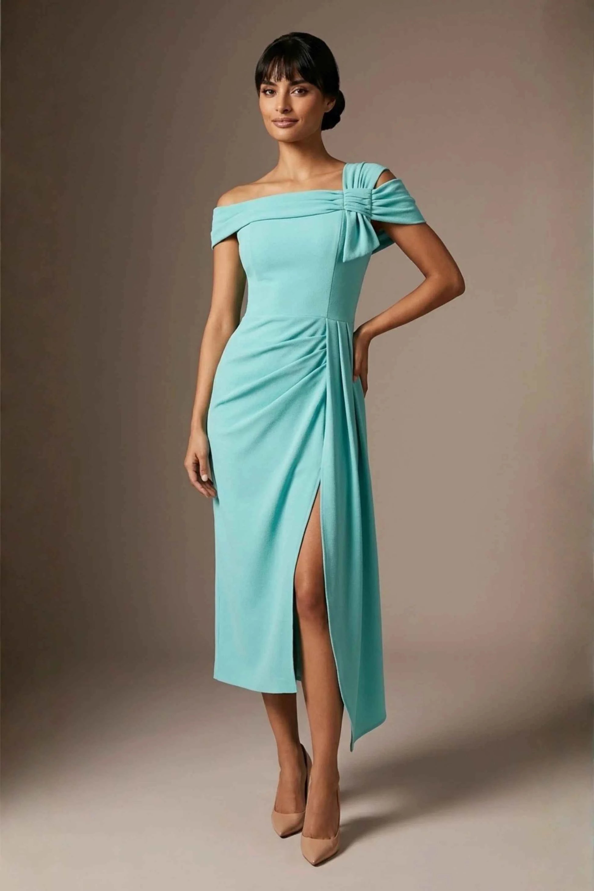 Olina Sculptural Off-The-Shoulder Drape Dress