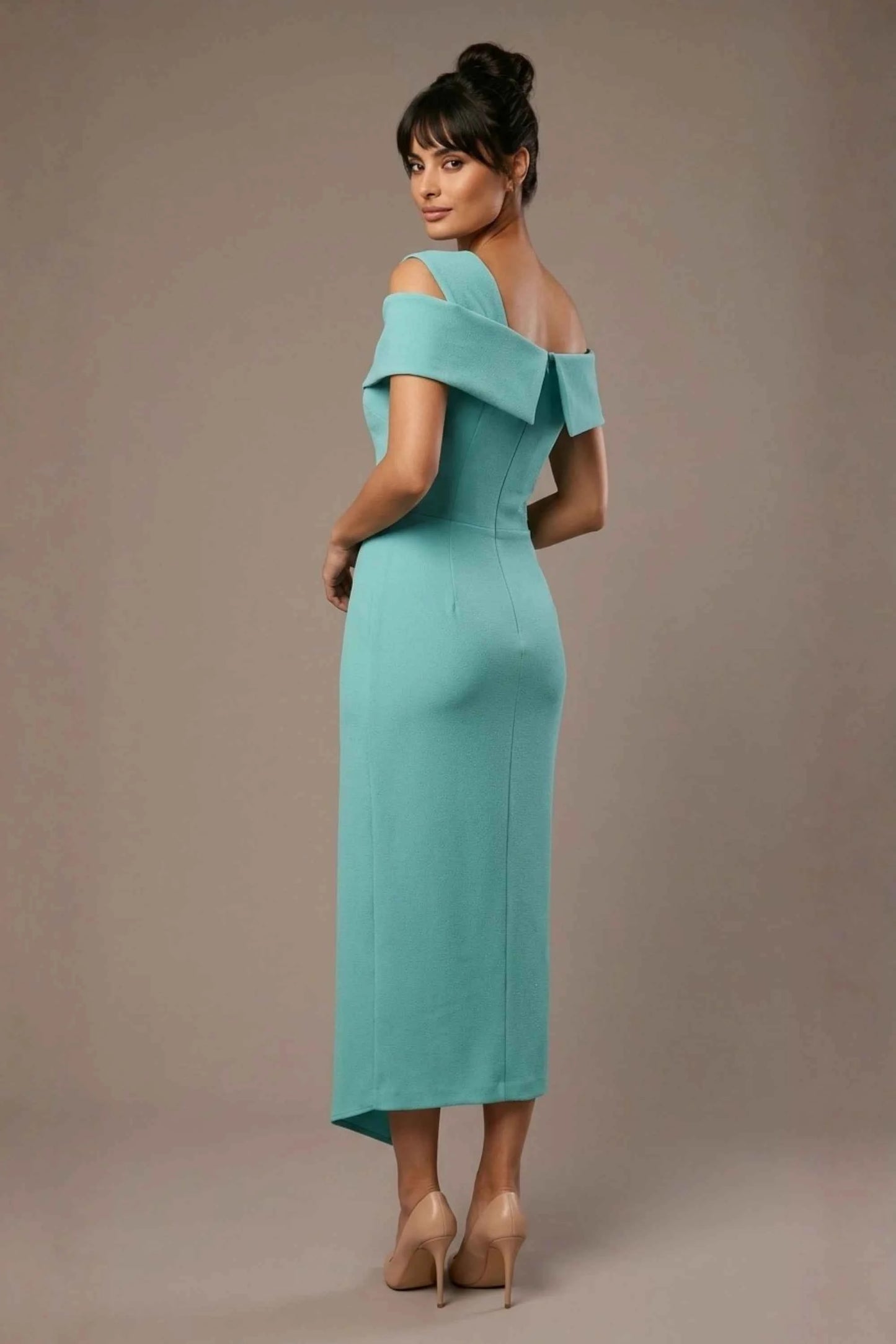 Olina Sculptural Off-The-Shoulder Drape Dress