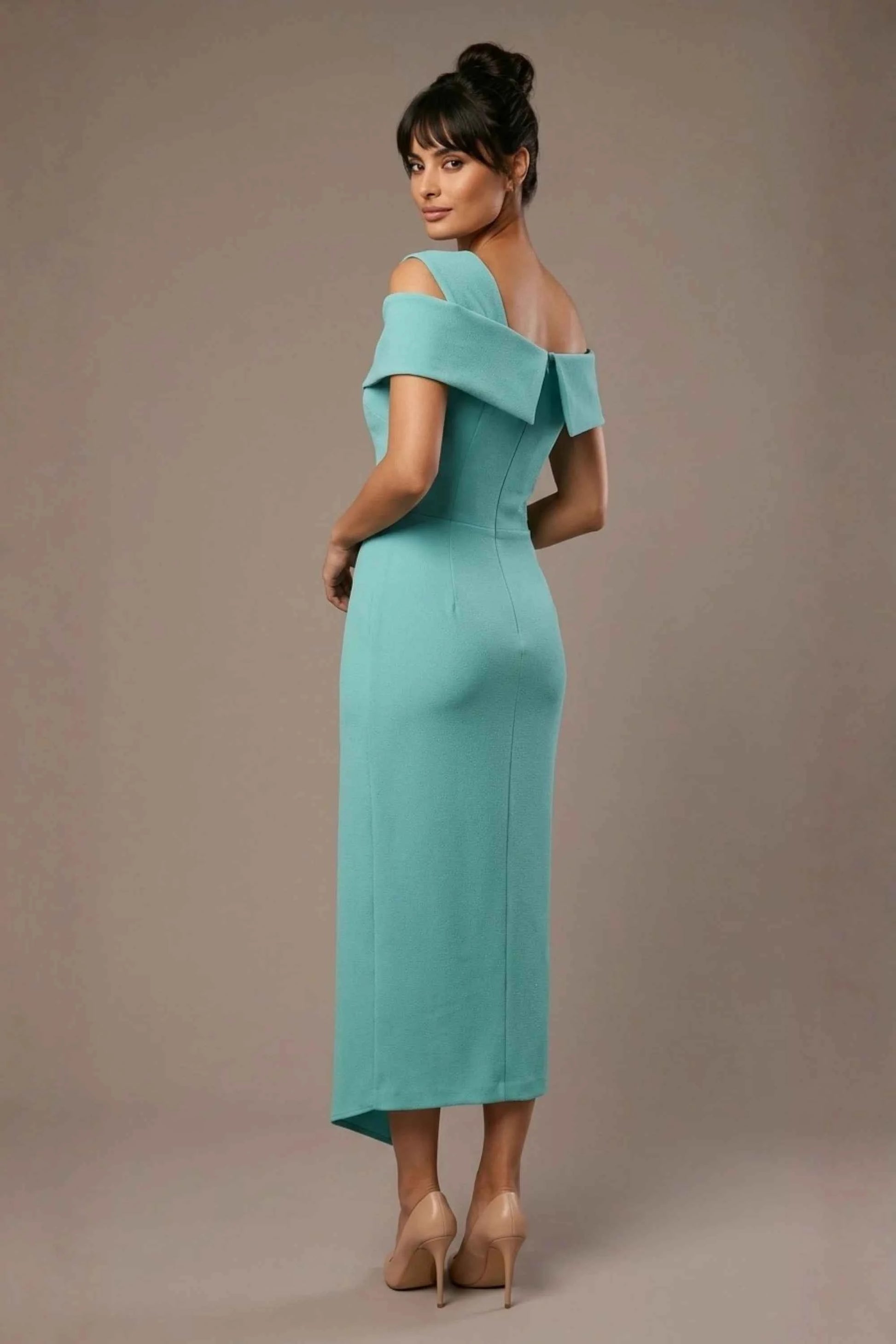Olina Sculptural Off-The-Shoulder Drape Dress