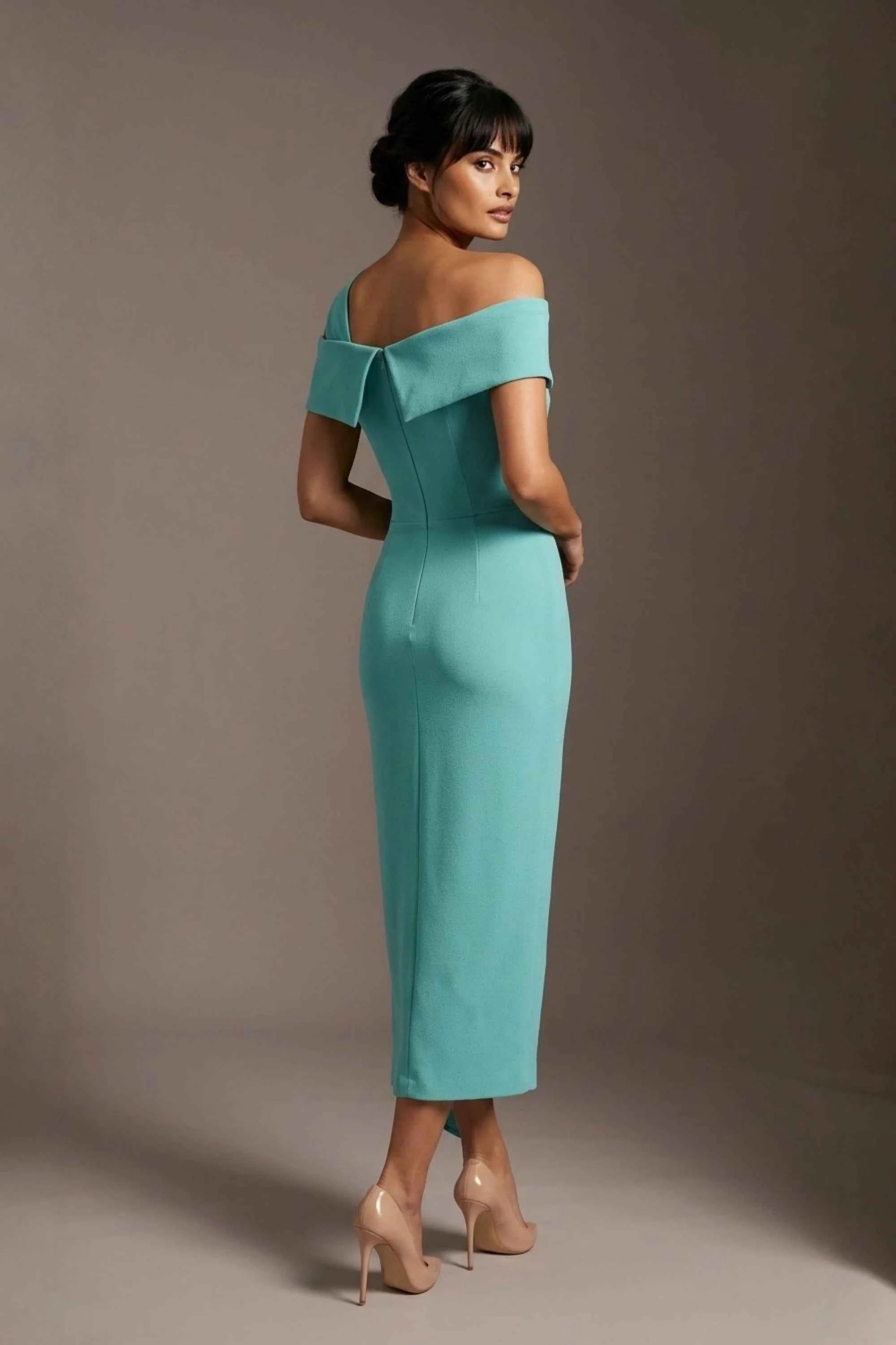 Olina Sculptural Off-The-Shoulder Drape Dress