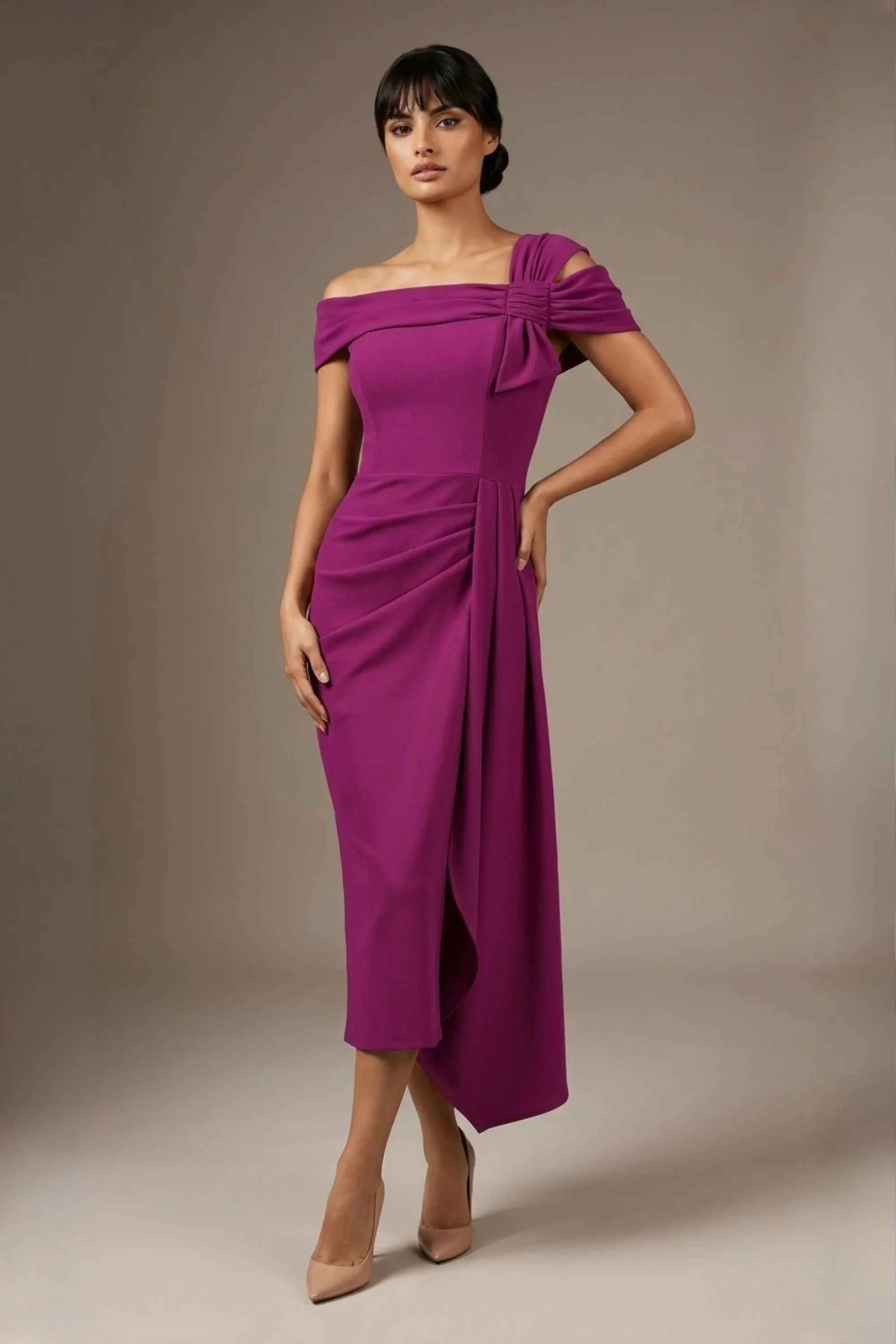 Olina Sculptural Off-The-Shoulder Drape Dress
