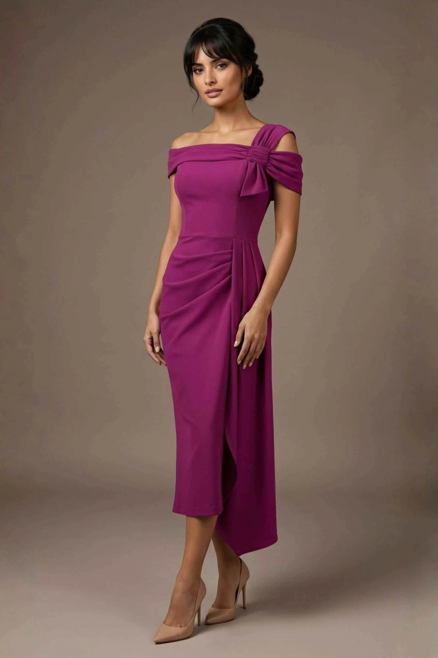 Olina Sculptural Off-The-Shoulder Drape Dress