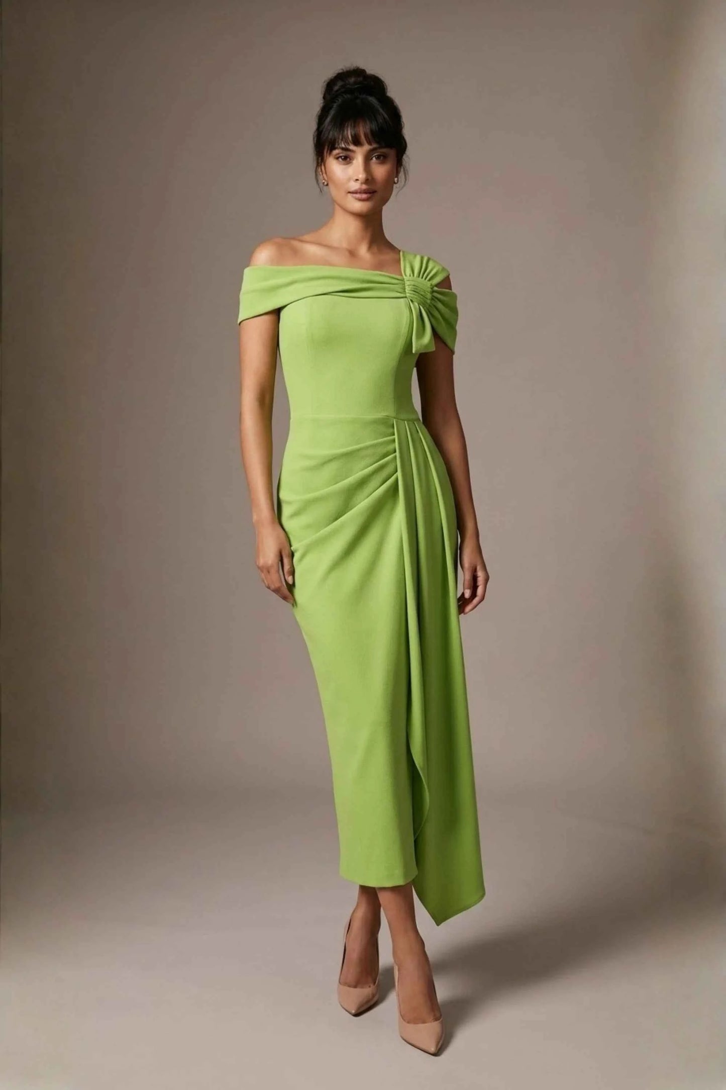 Olina Sculptural Off-The-Shoulder Drape Dress