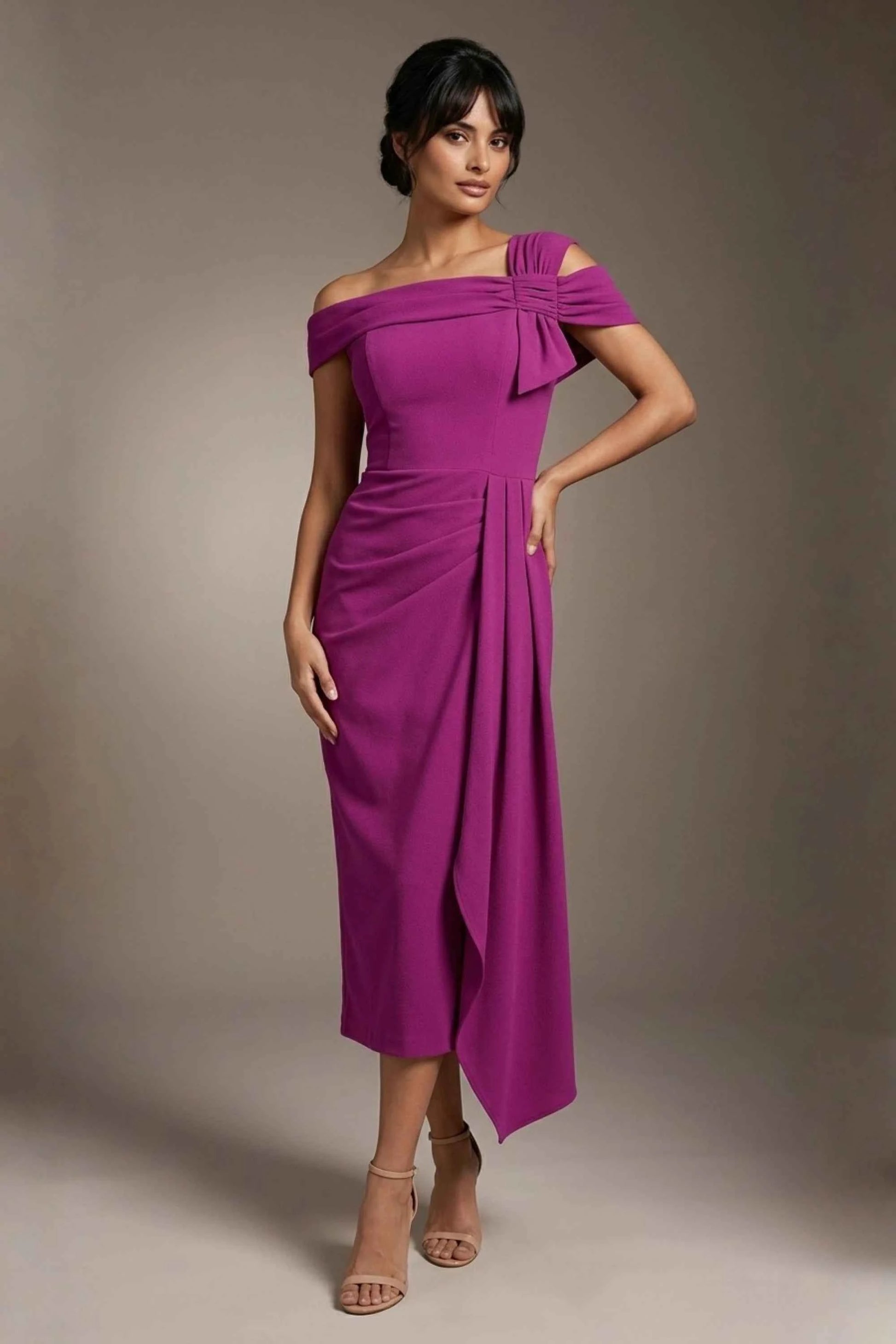 Olina Sculptural Off-The-Shoulder Drape Dress