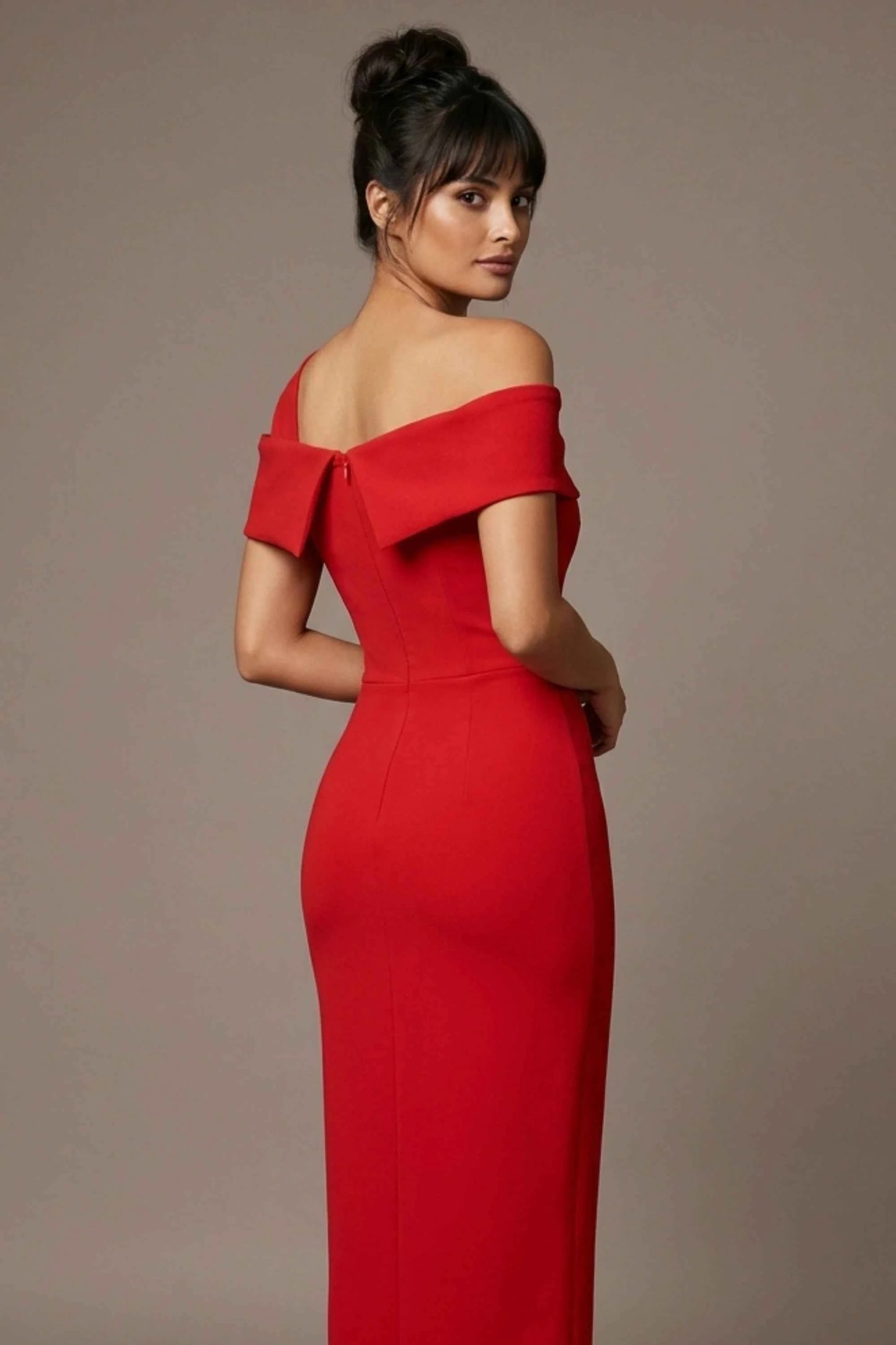 Olina Sculptural Off-The-Shoulder Drape Dress