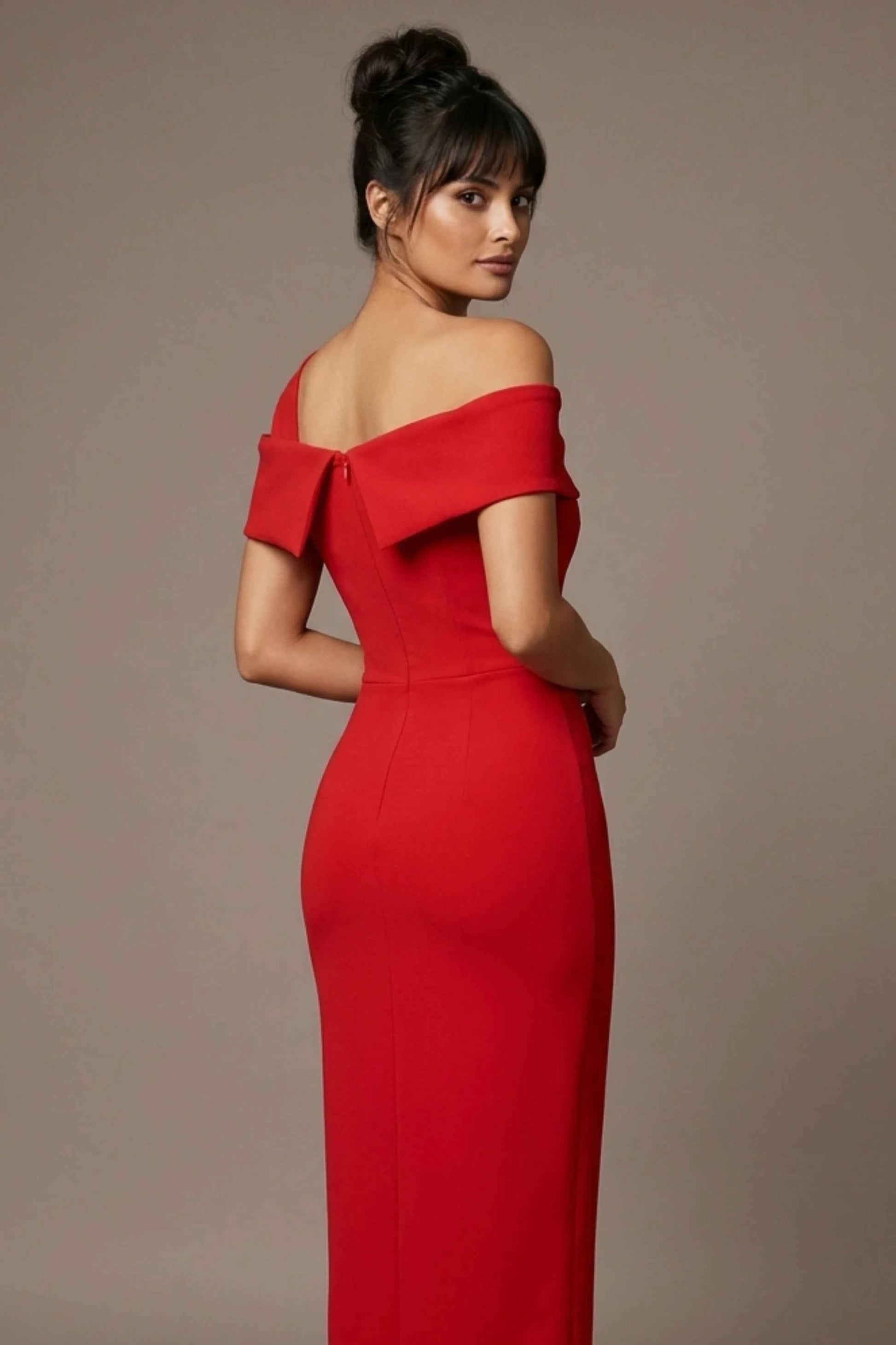 Olina Sculptural Off-The-Shoulder Drape Dress