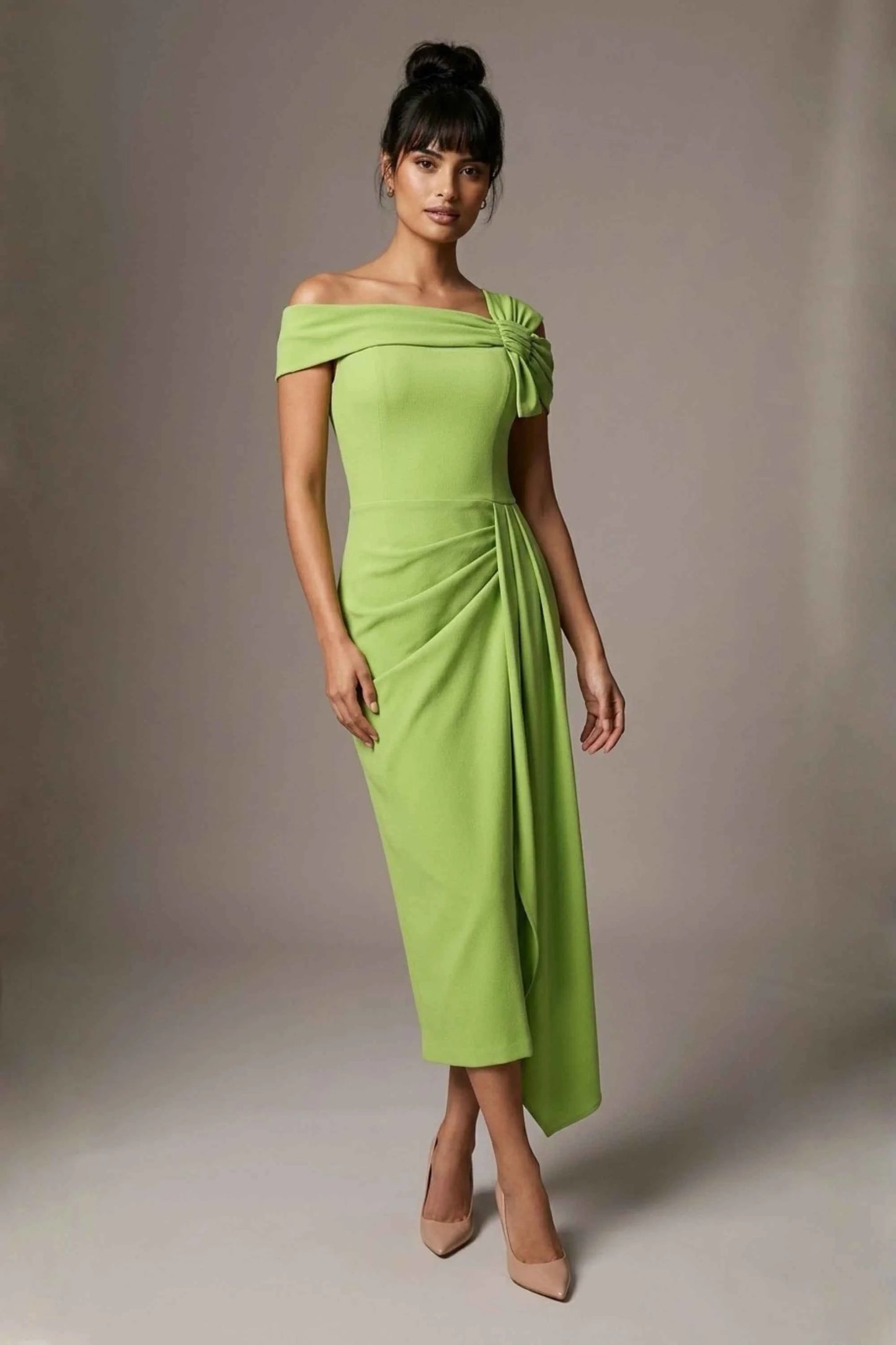 Olina Sculptural Off-The-Shoulder Drape Dress