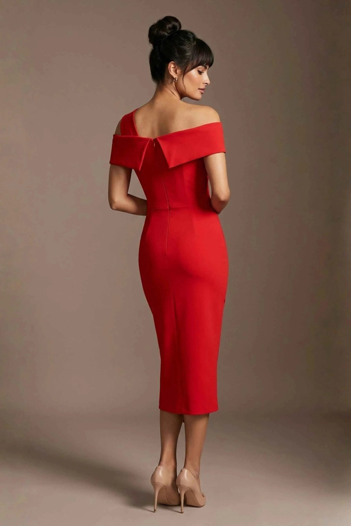 Olina Sculptural Off-The-Shoulder Drape Dress