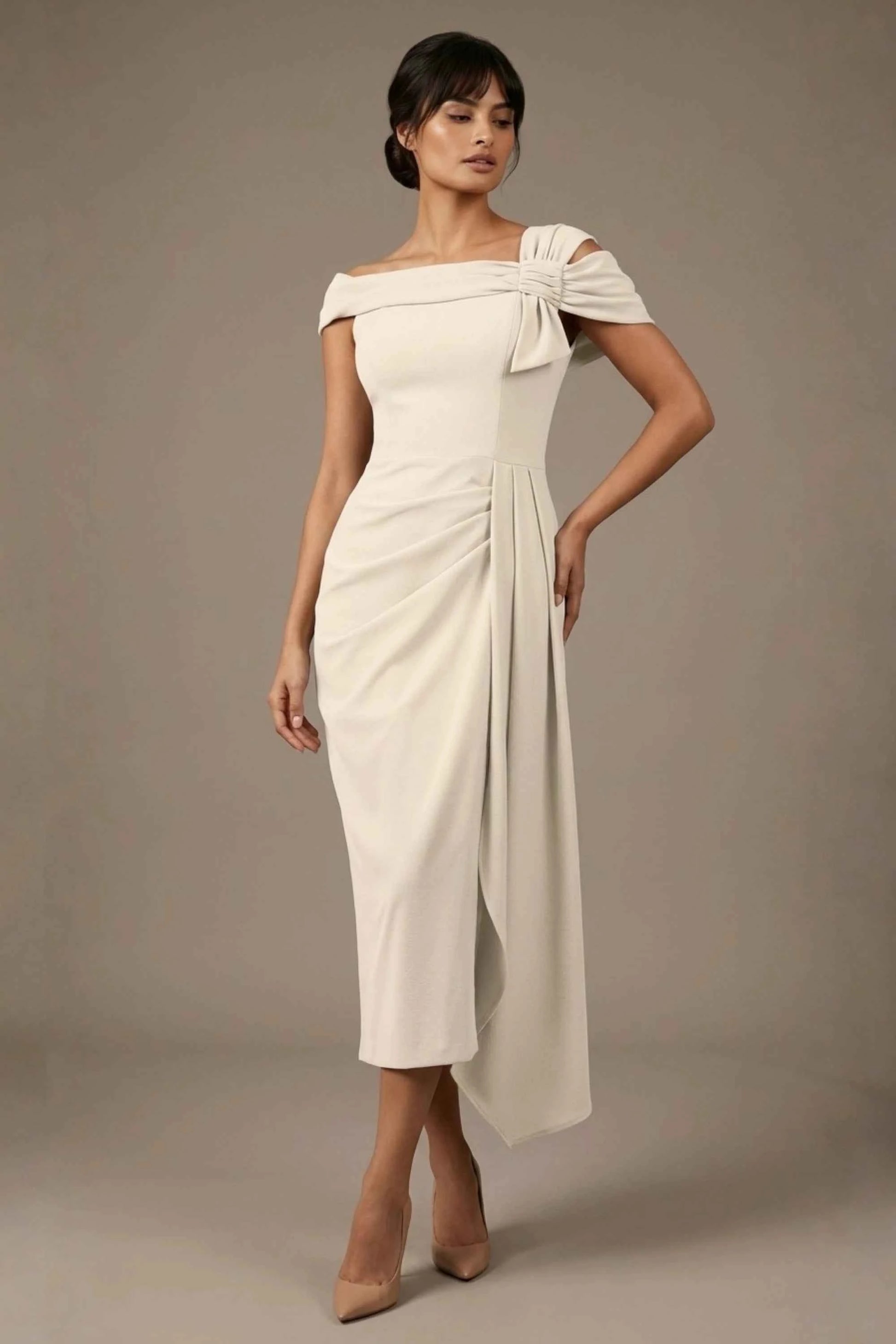 Olina Sculptural Off-The-Shoulder Drape Dress