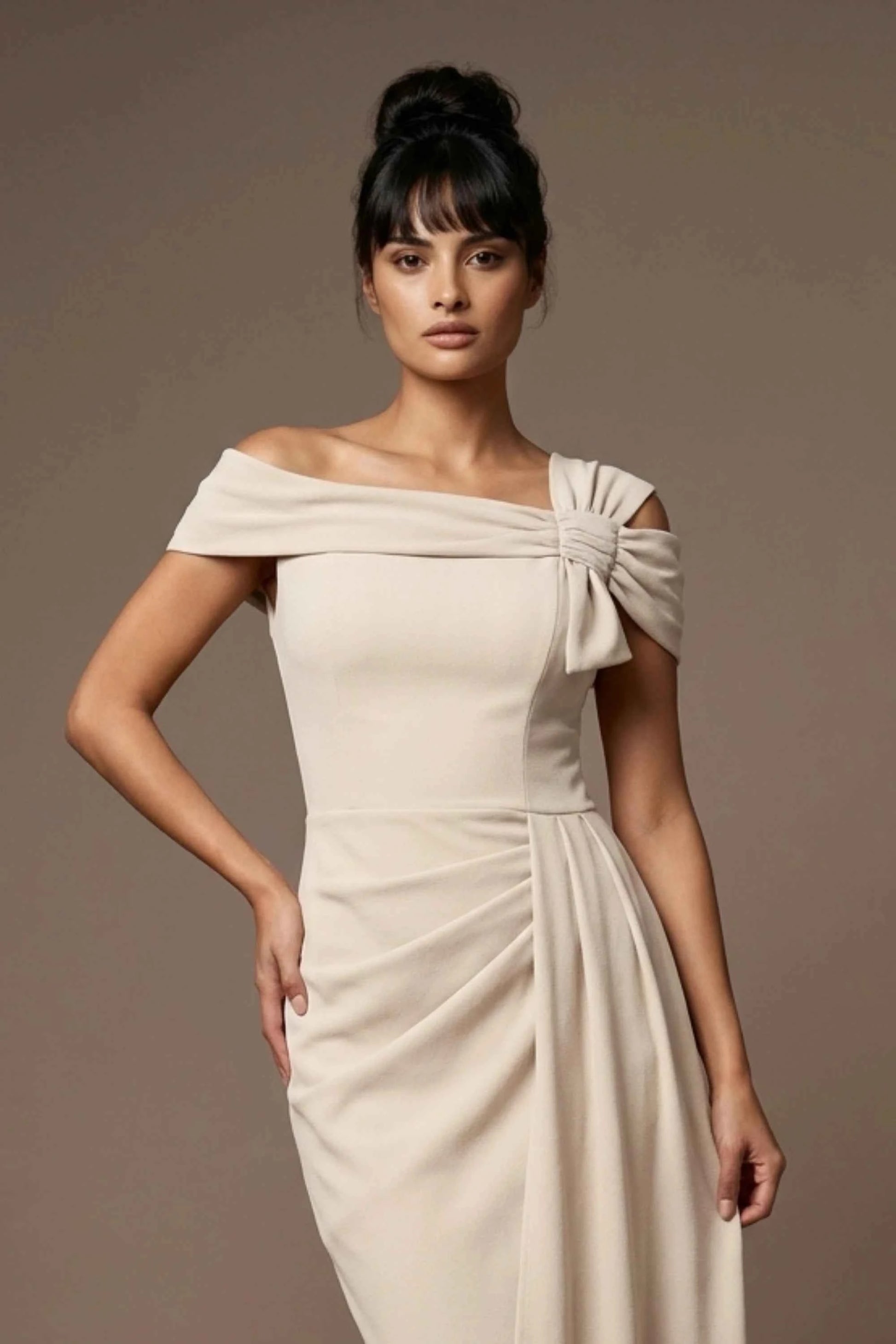 Olina Sculptural Off-The-Shoulder Drape Dress