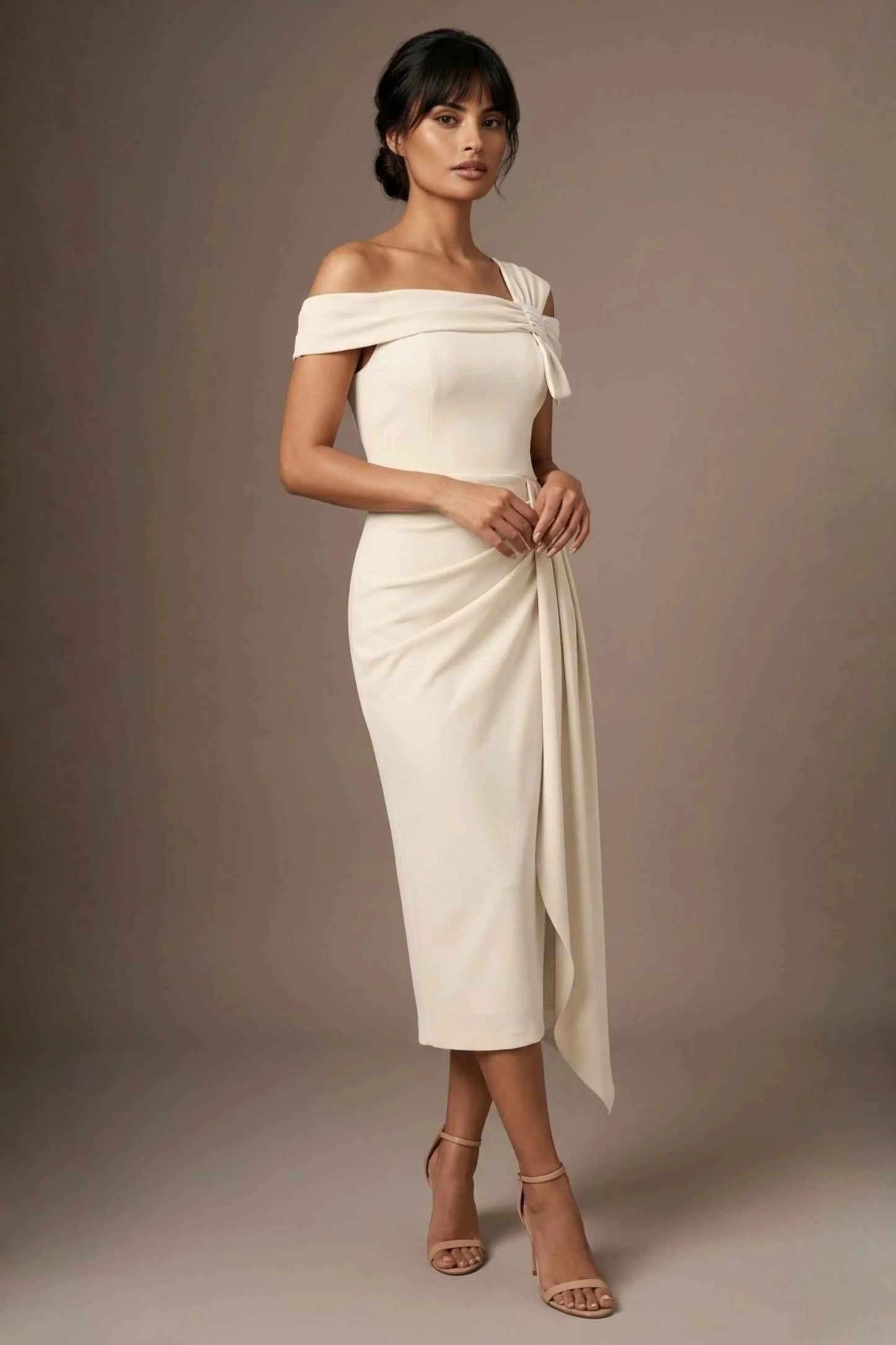 Olina Sculptural Off-The-Shoulder Drape Dress