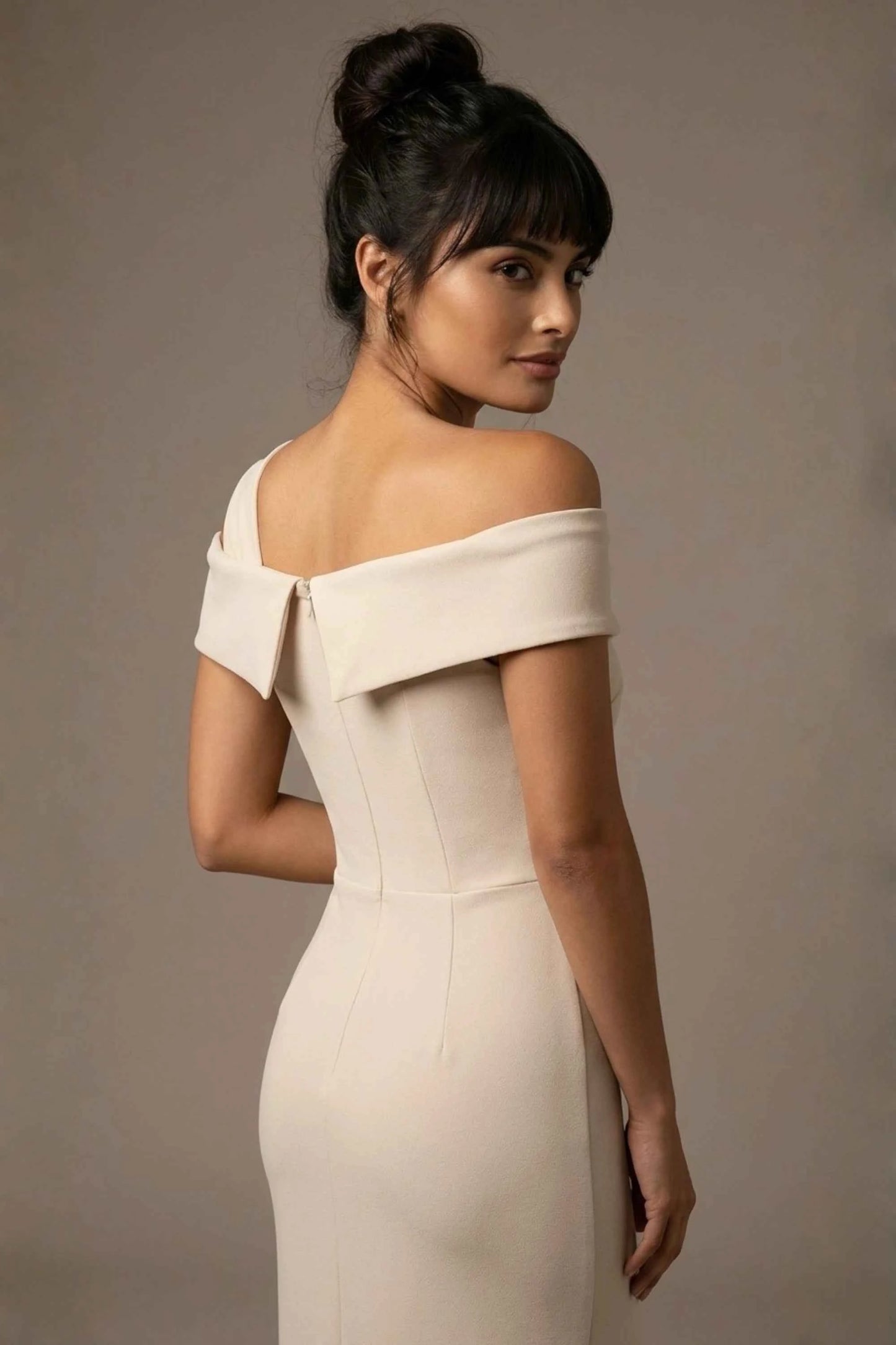 Olina Sculptural Off-The-Shoulder Drape Dress