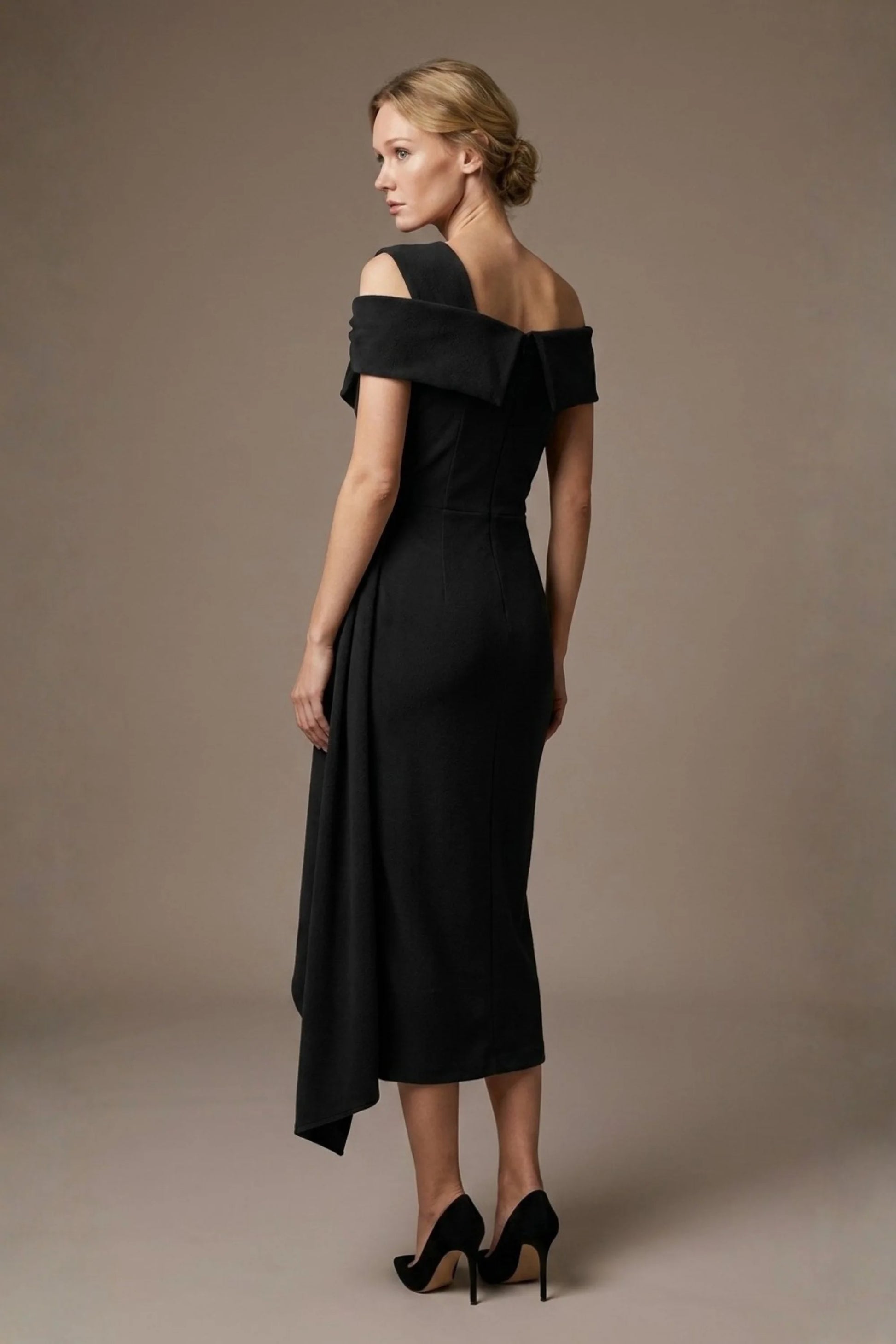 Olina Sculptural Off-The-Shoulder Drape Dress