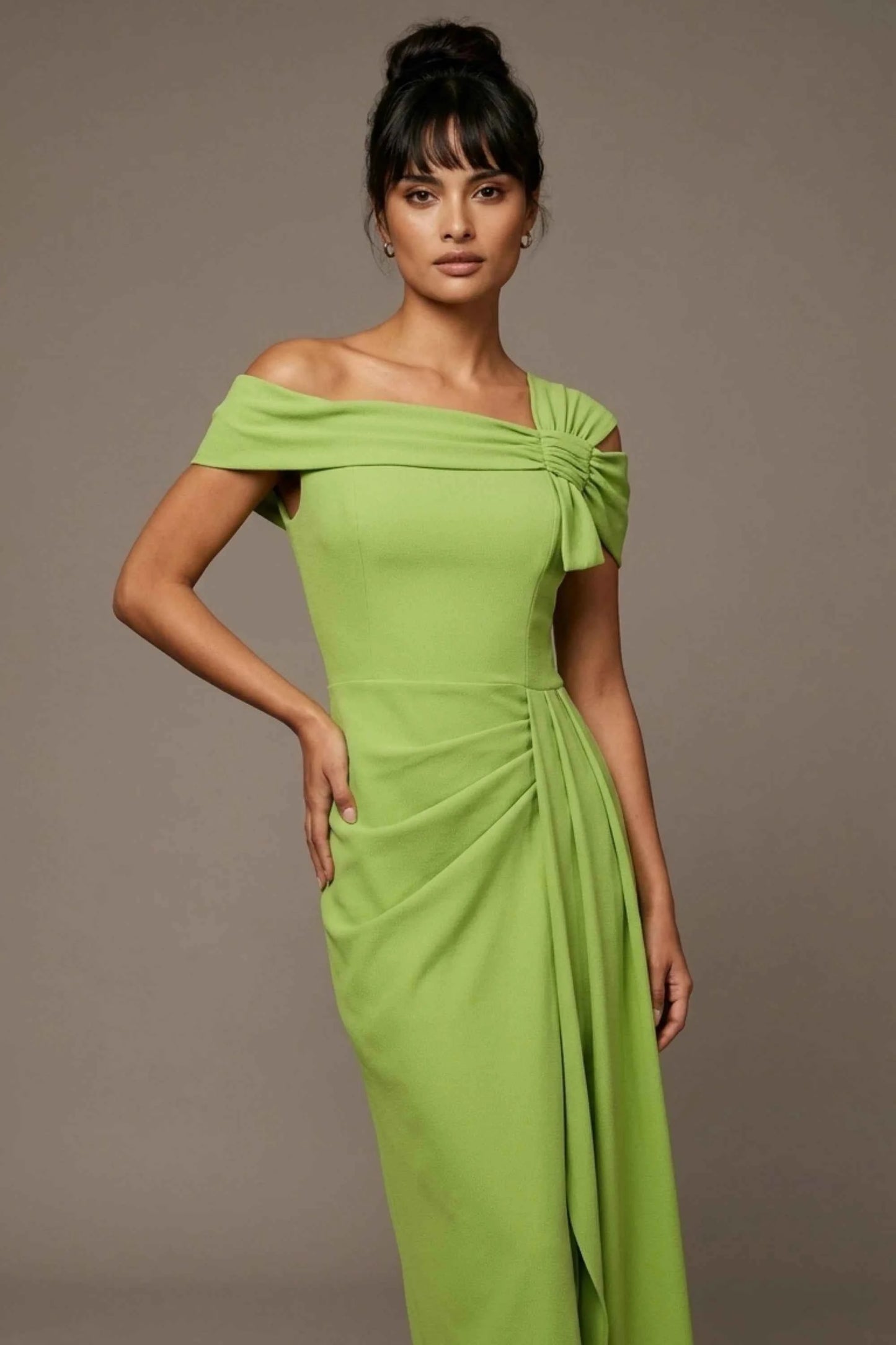Olina Sculptural Off-The-Shoulder Drape Dress