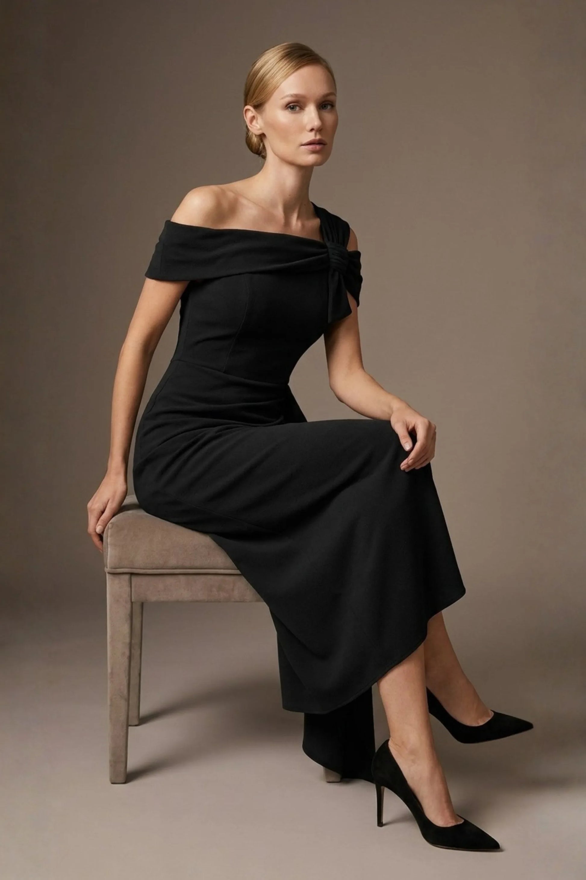 Olina Sculptural Off-The-Shoulder Drape Dress