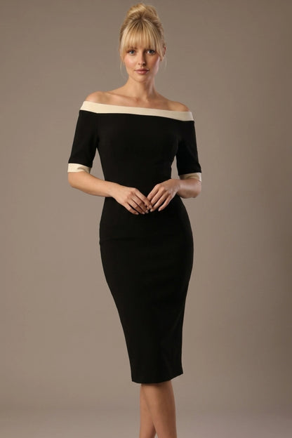 Brea Contrast Off-The-Shoulder Midi Dress
