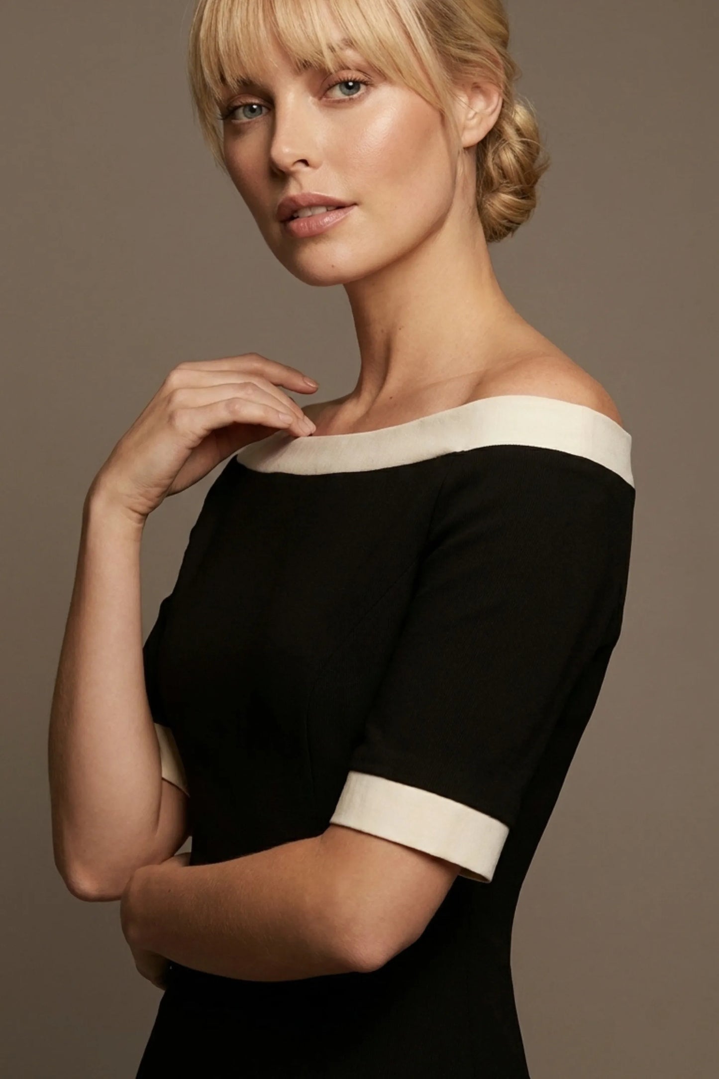 Brea Contrast Off-The-Shoulder Midi Dress