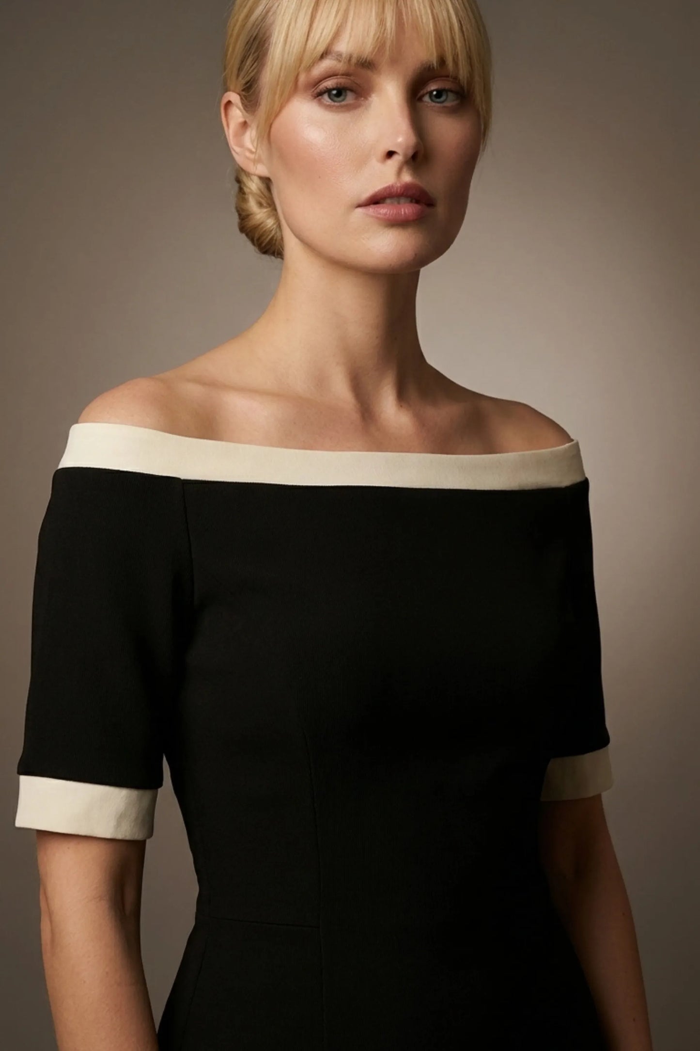 Brea Contrast Off-The-Shoulder Midi Dress