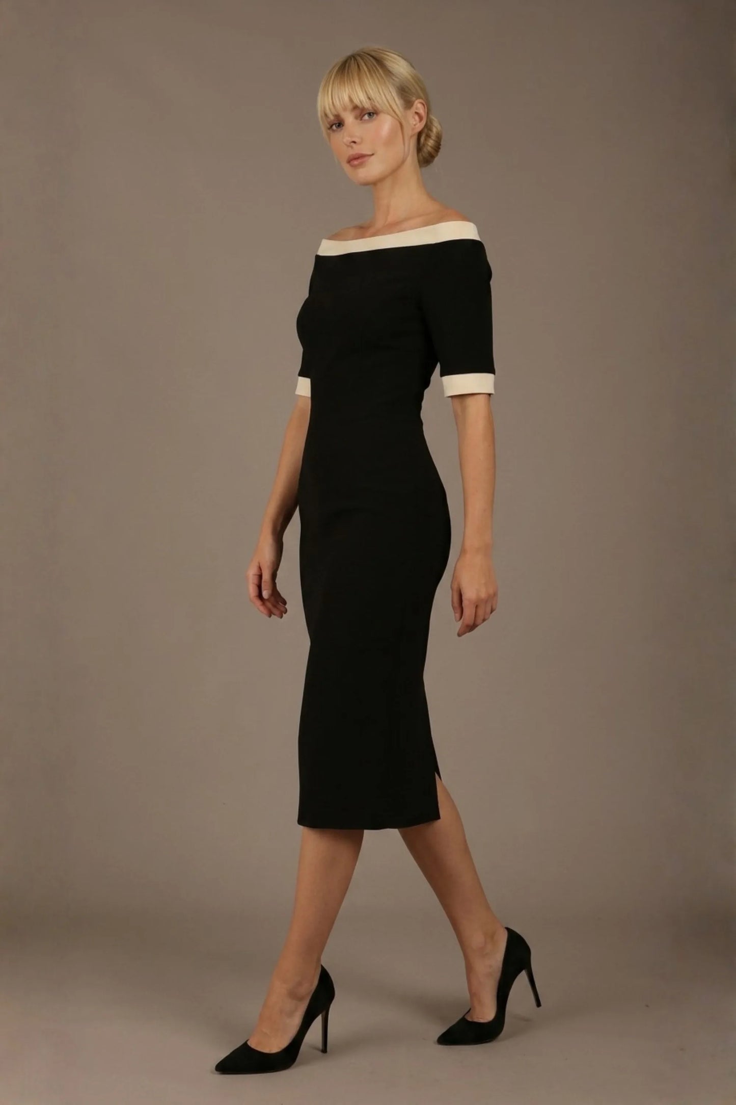 Brea Contrast Off-The-Shoulder Midi Dress