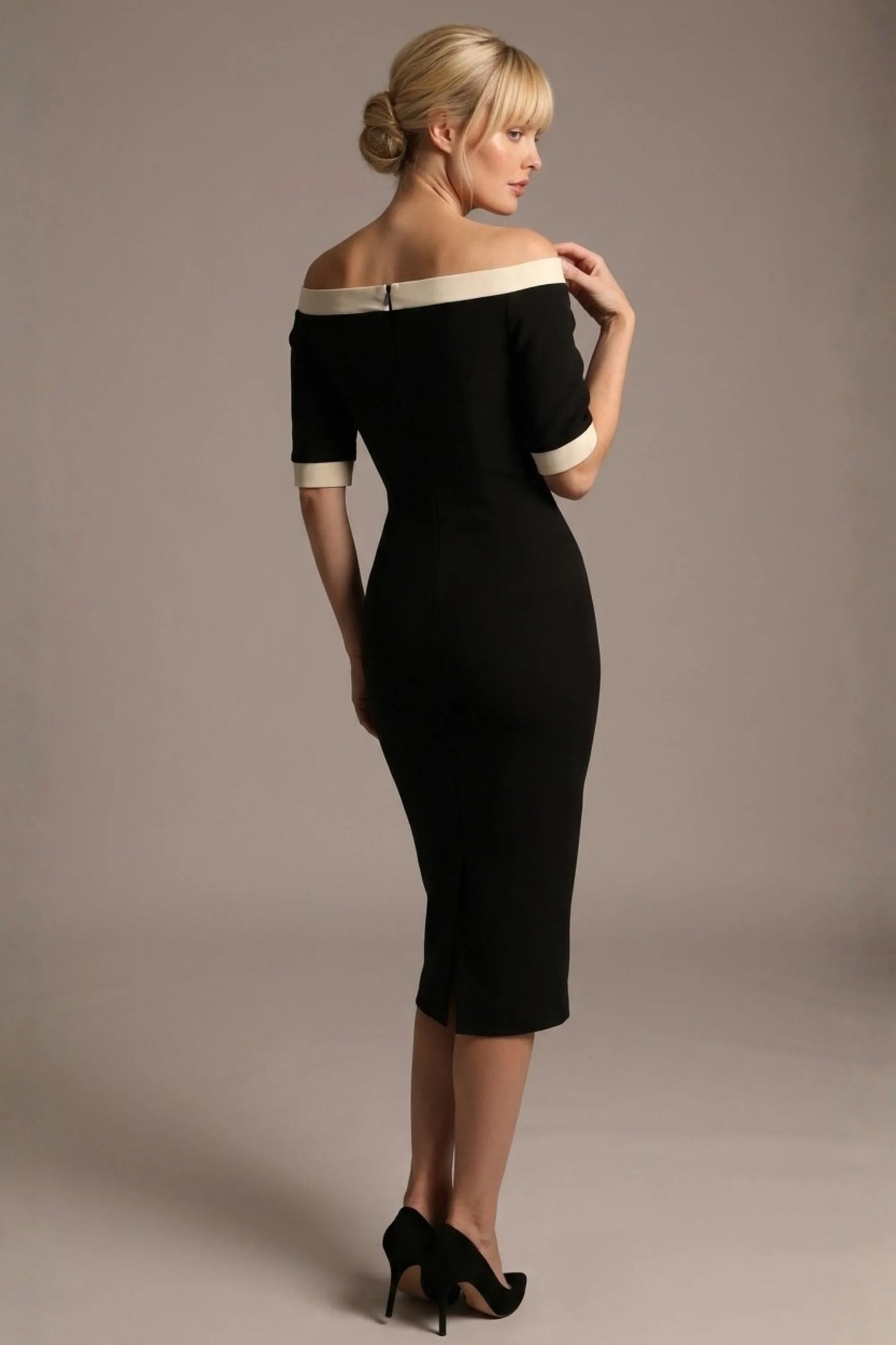 Brea Contrast Off-The-Shoulder Midi Dress