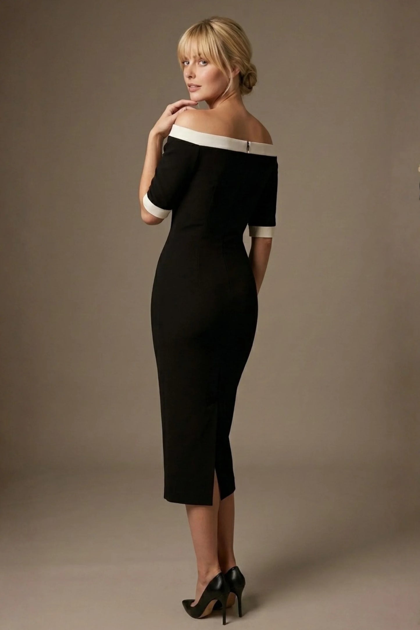 Brea Contrast Off-The-Shoulder Midi Dress