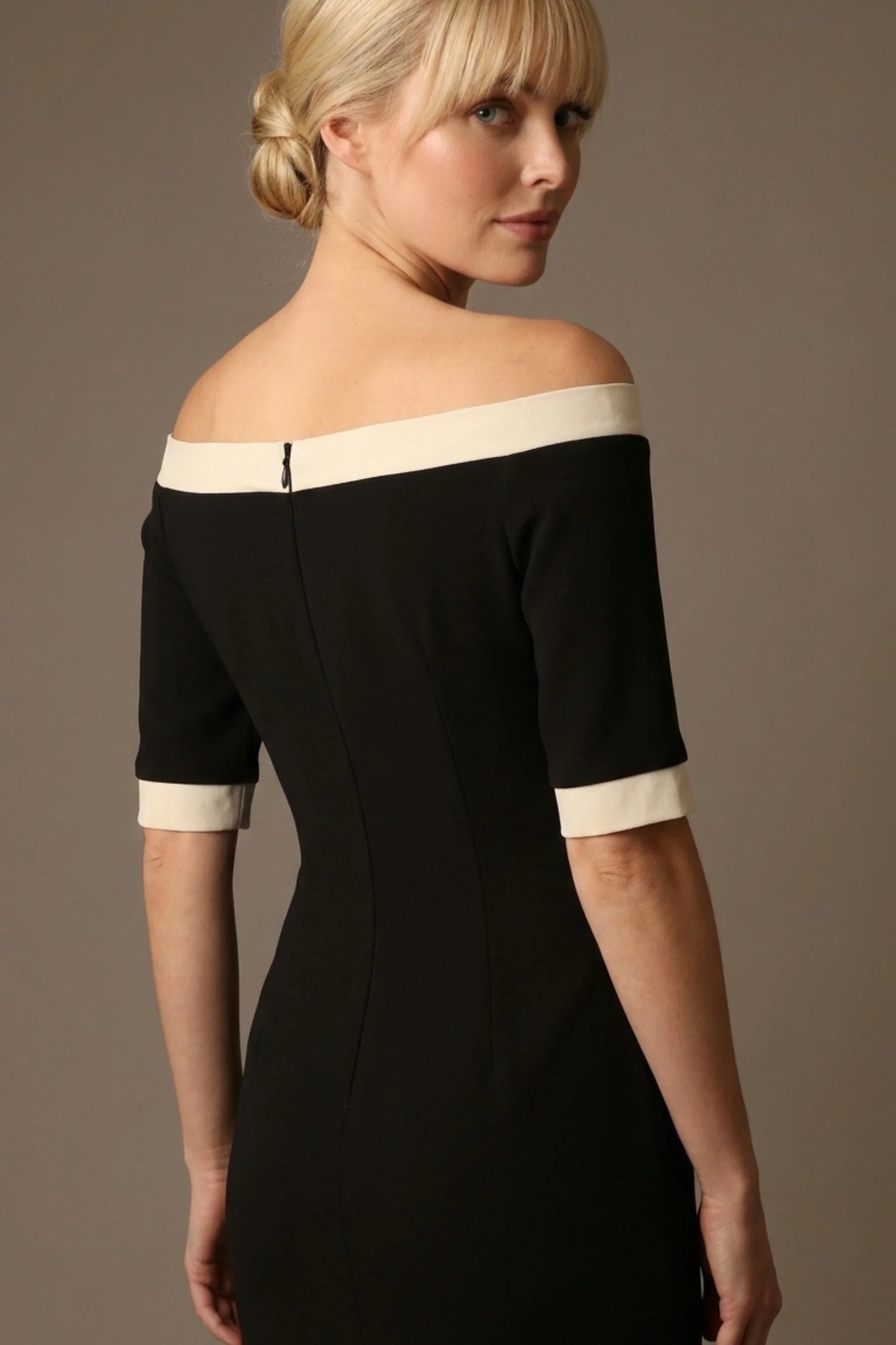 Brea Contrast Off-The-Shoulder Midi Dress